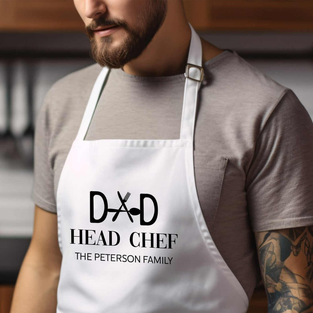 Personalized Dad Head Chef Apron, Gift for Dad, Custom BBQ Cooking Apron, Father’s Day Present with Family Name