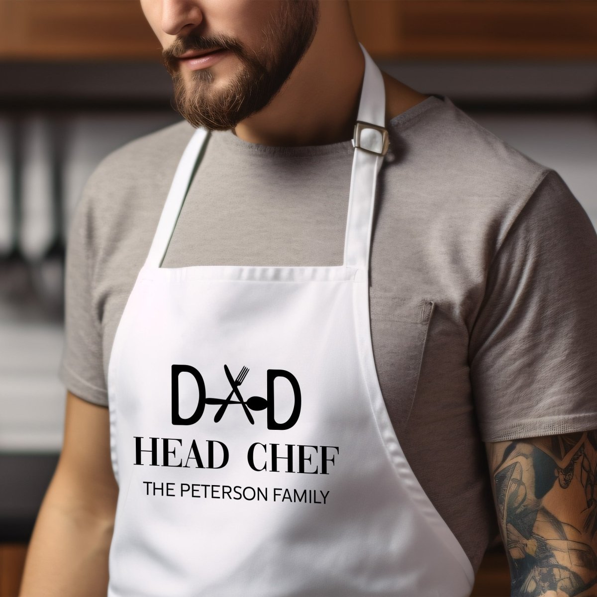 Personalized Dad Head Chef Apron, Gift for Dad, Custom BBQ Cooking Apron, Father’s Day Present with Family Name
