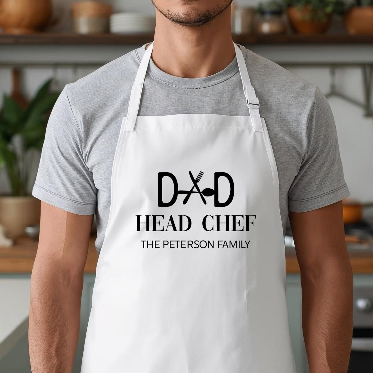 Personalized Dad Head Chef Apron, Gift for Dad, Custom BBQ Cooking Apron, Father’s Day Present with Family Name