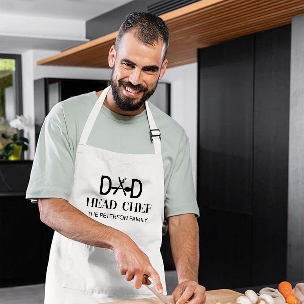 Personalized Dad Head Chef Apron, Gift for Dad, Custom BBQ Cooking Apron, Father’s Day Present with Family Name