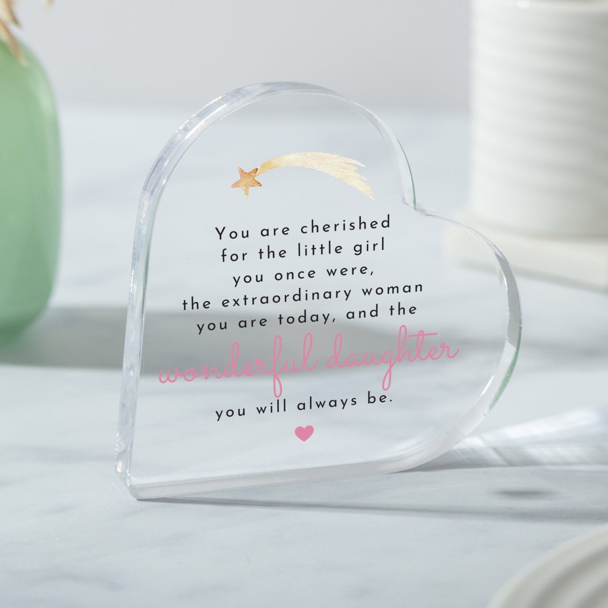 Personalized Daughter Acrylic Plaque, Heart Keepsake Gift with Inspirational Message for Her