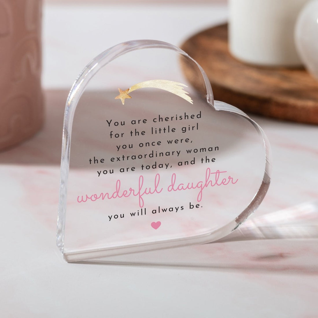 Personalized Daughter Acrylic Plaque, Heart Keepsake Gift with Inspirational Message for Her