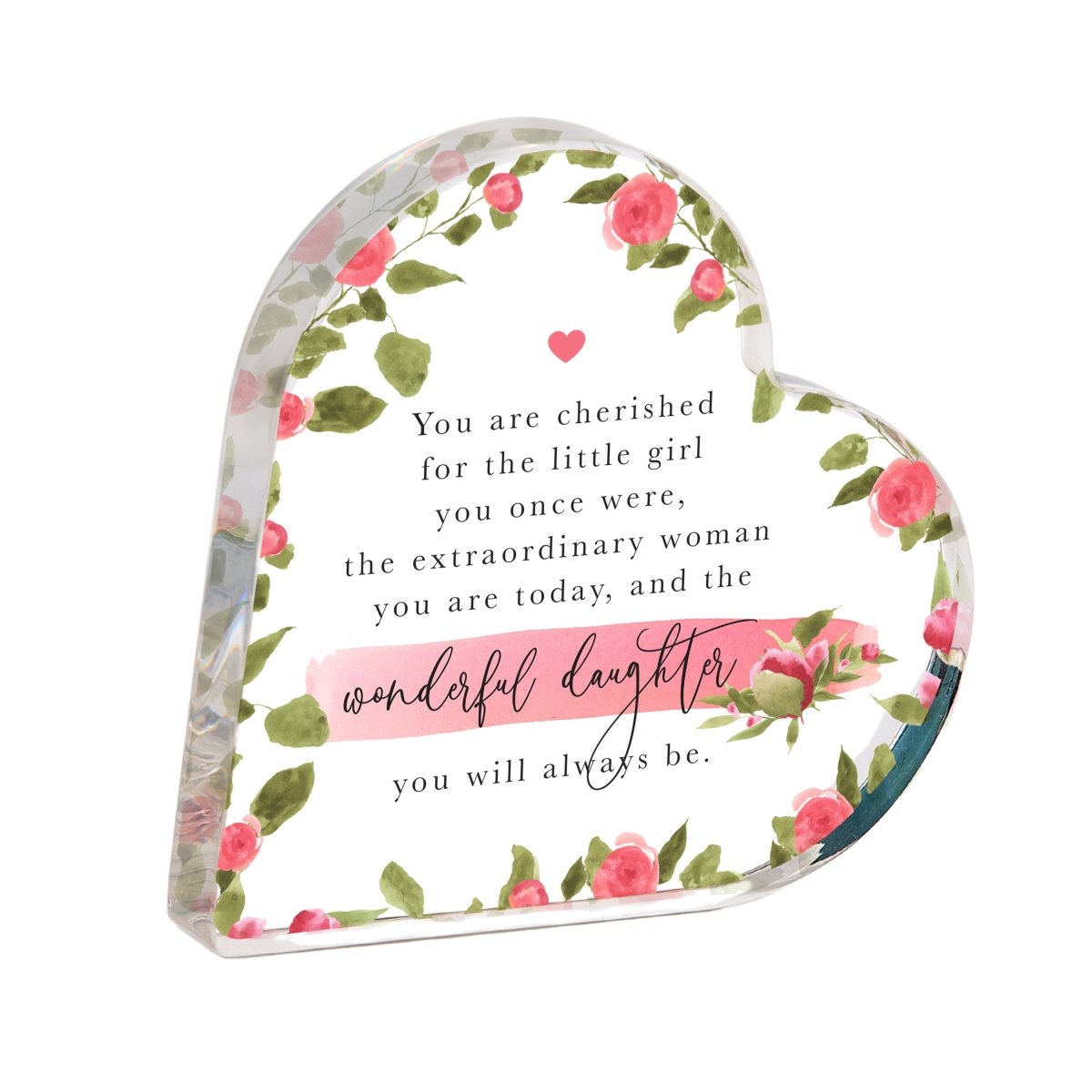 Personalized Daughter Floral Heart Keepsake, Acrylic Plaque with Inspirational Quote for Her