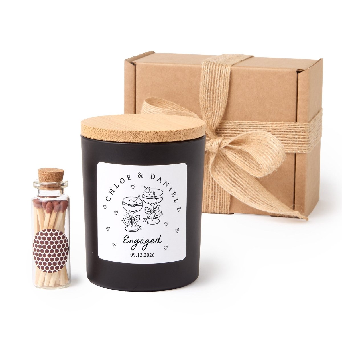 Personalized Engaged Candle for Couples, Champagne Glass Design, Engagement Keepsake with Gift Box and Matches