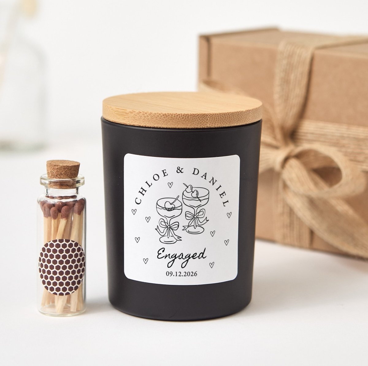 Personalized Engaged Candle for Couples, Champagne Glass Design, Engagement Keepsake with Gift Box and Matches