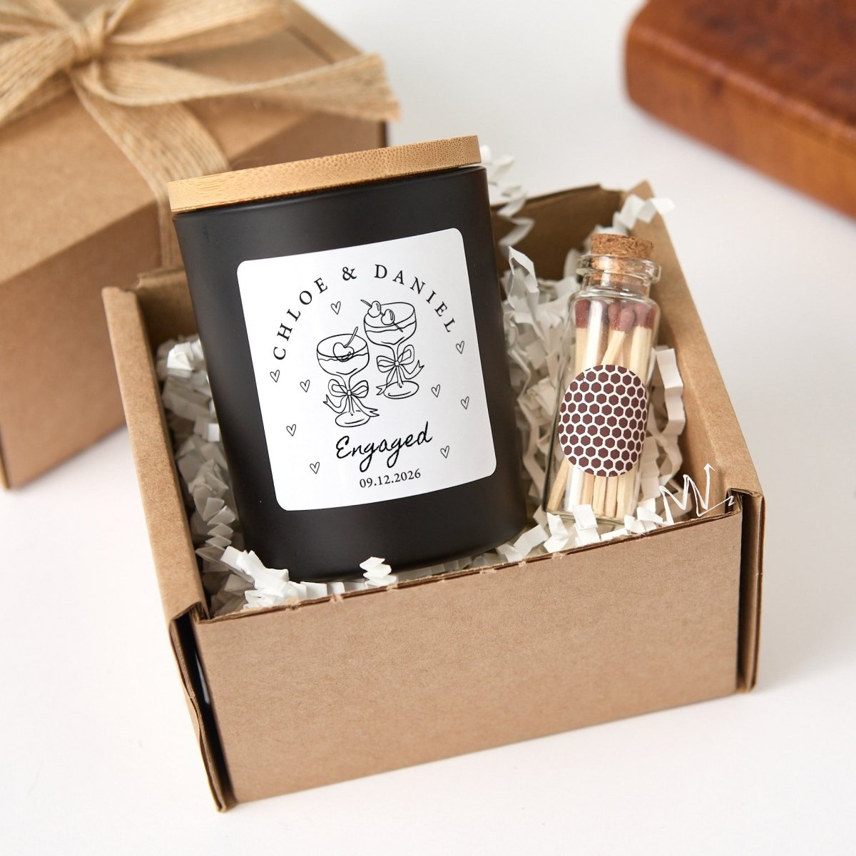 Personalized Engaged Candle for Couples, Champagne Glass Design, Engagement Keepsake with Gift Box and Matches
