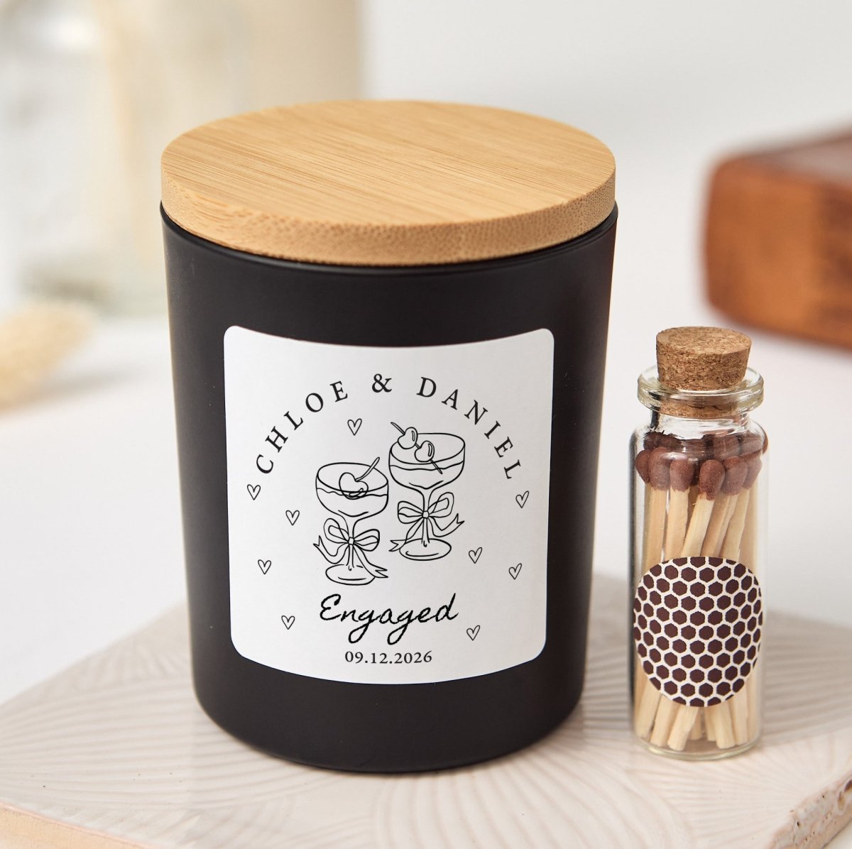 Personalized Engaged Candle for Couples, Champagne Glass Design, Engagement Keepsake with Gift Box and Matches