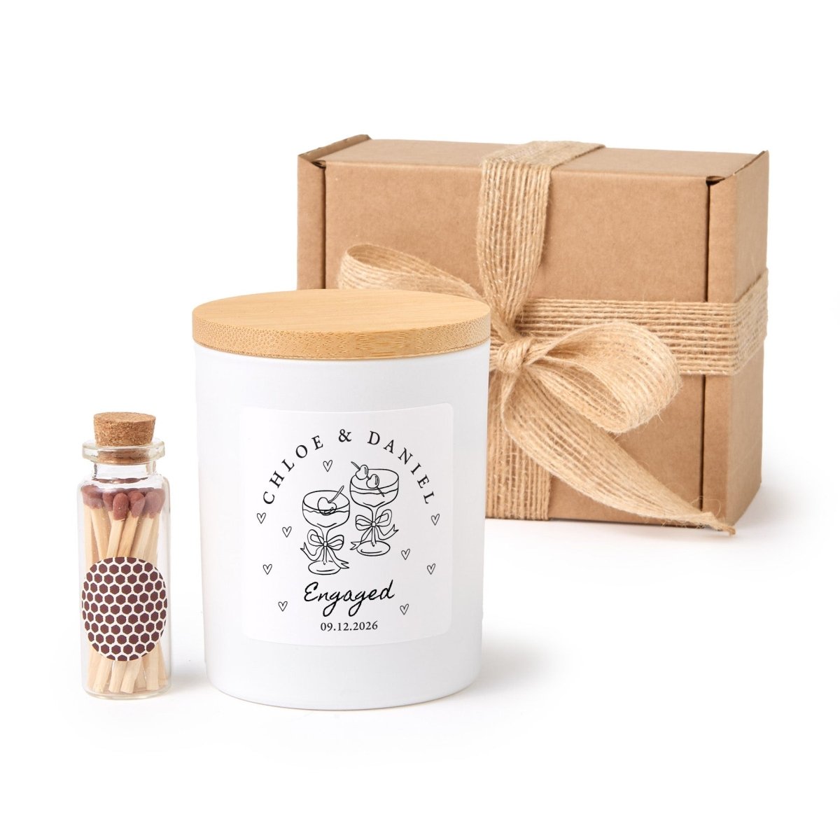 Personalized Engaged Candle for Couples, Champagne Glass Design, Engagement Keepsake with Gift Box and Matches