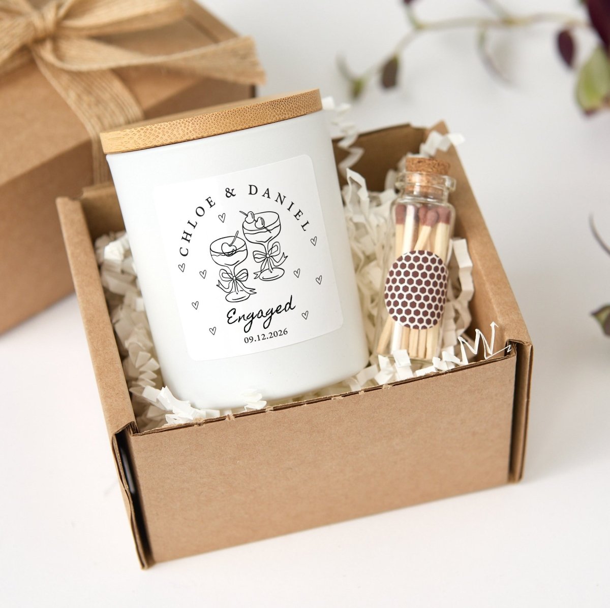 Personalized Engaged Candle for Couples, Champagne Glass Design, Engagement Keepsake with Gift Box and Matches