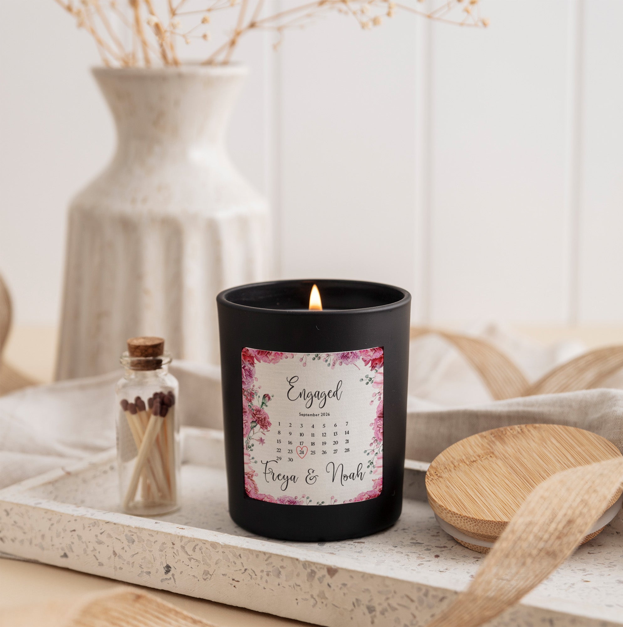 Personalized Engagement Candle | Custom Engagement Gift for Couple with Gift Box & Matches | Engagement Keepsake Candle