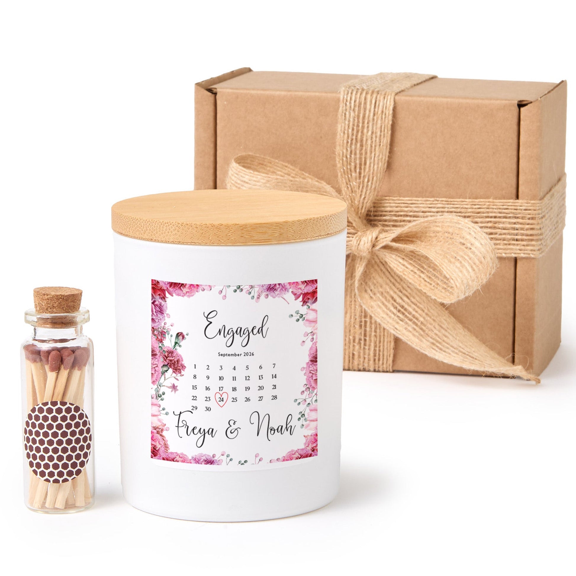 Personalized Engagement Candle | Custom Engagement Gift for Couple with Gift Box & Matches | Engagement Keepsake Candle