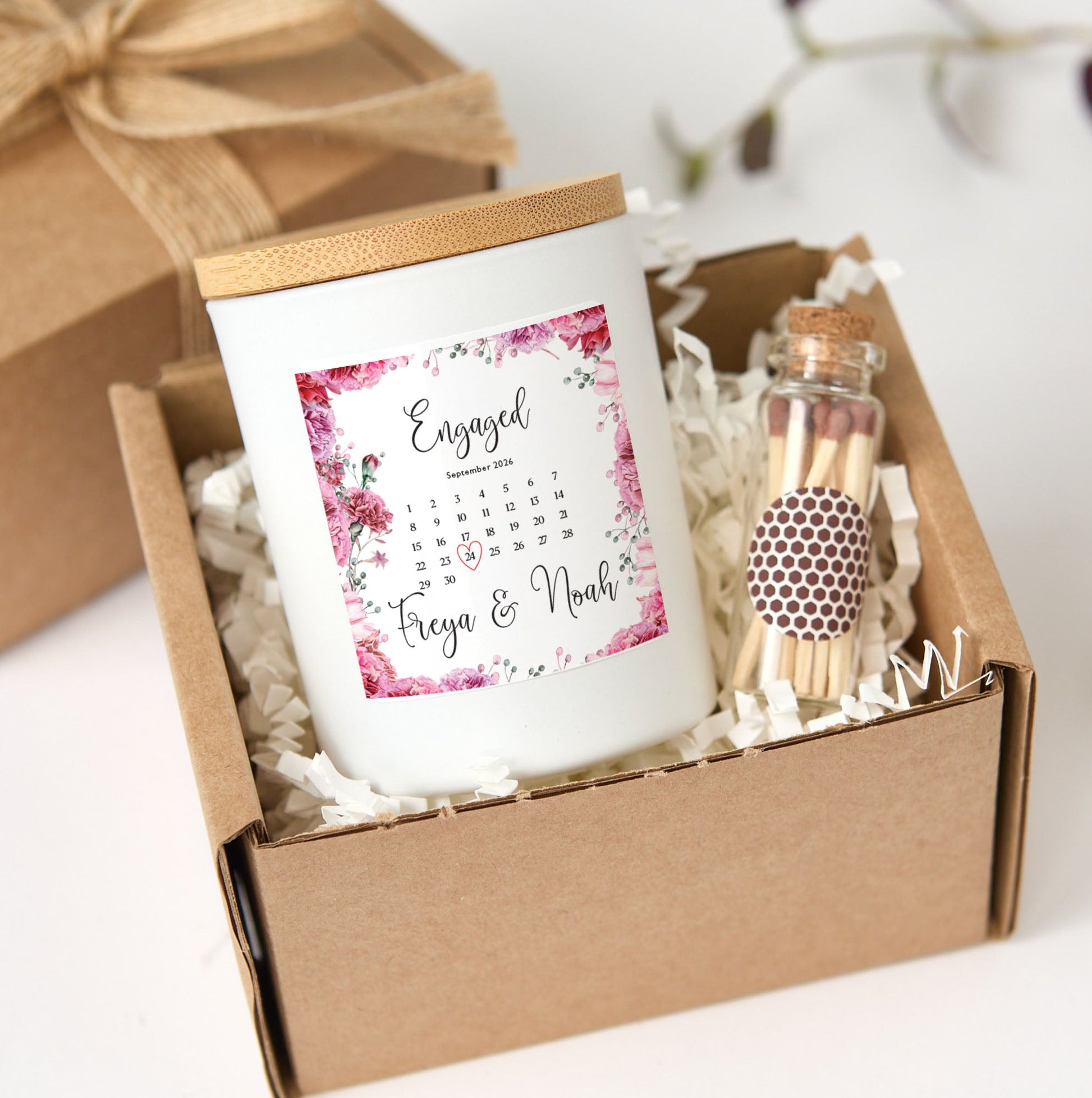 Personalized Engagement Candle | Custom Engagement Gift for Couple with Gift Box & Matches | Engagement Keepsake Candle