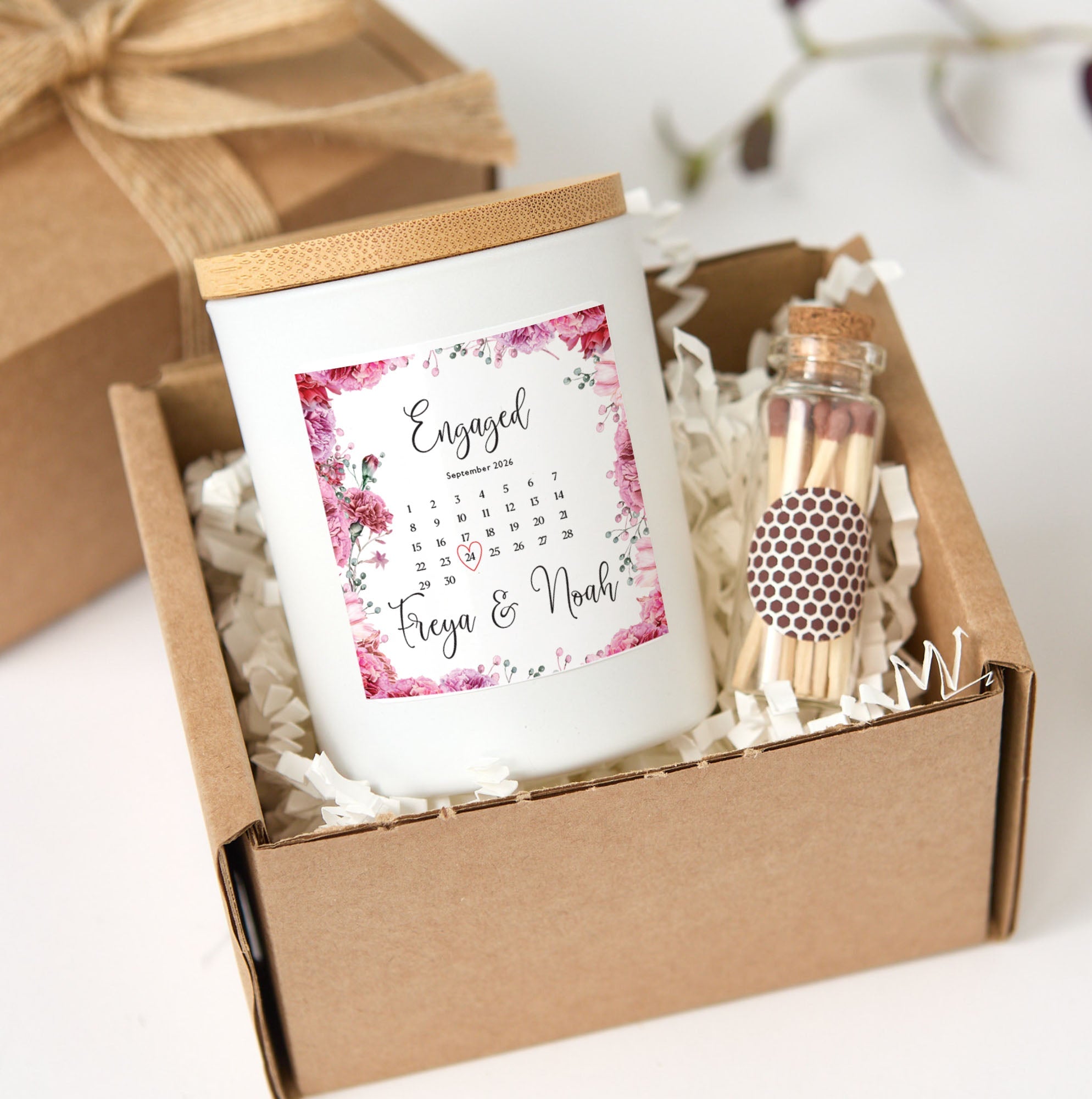 Personalized Engagement Candle | Custom Engagement Gift for Couple with Gift Box & Matches | Engagement Keepsake Candle