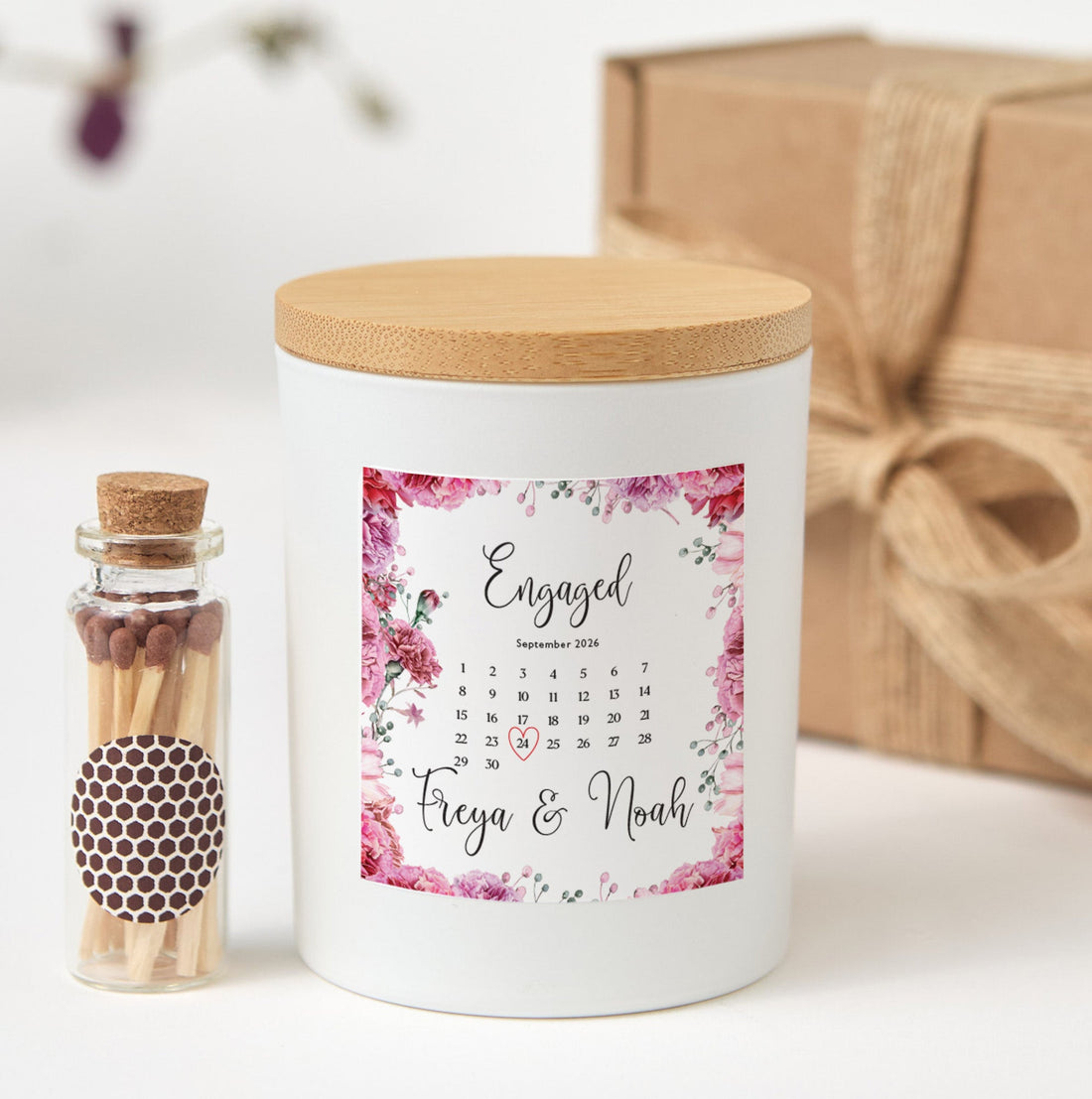 Personalized Engagement Candle | Custom Engagement Gift for Couple with Gift Box & Matches | Engagement Keepsake Candle