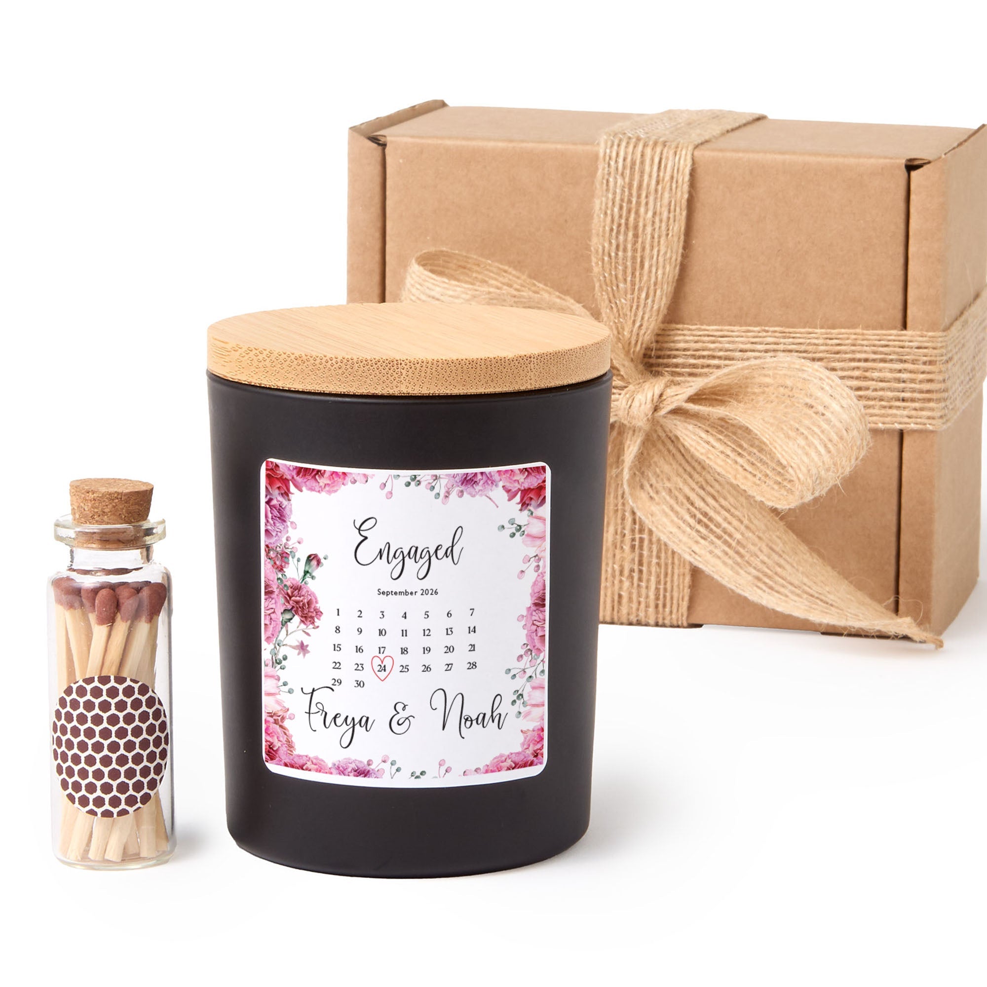 Personalized Engagement Candle | Custom Engagement Gift for Couple with Gift Box & Matches | Engagement Keepsake Candle