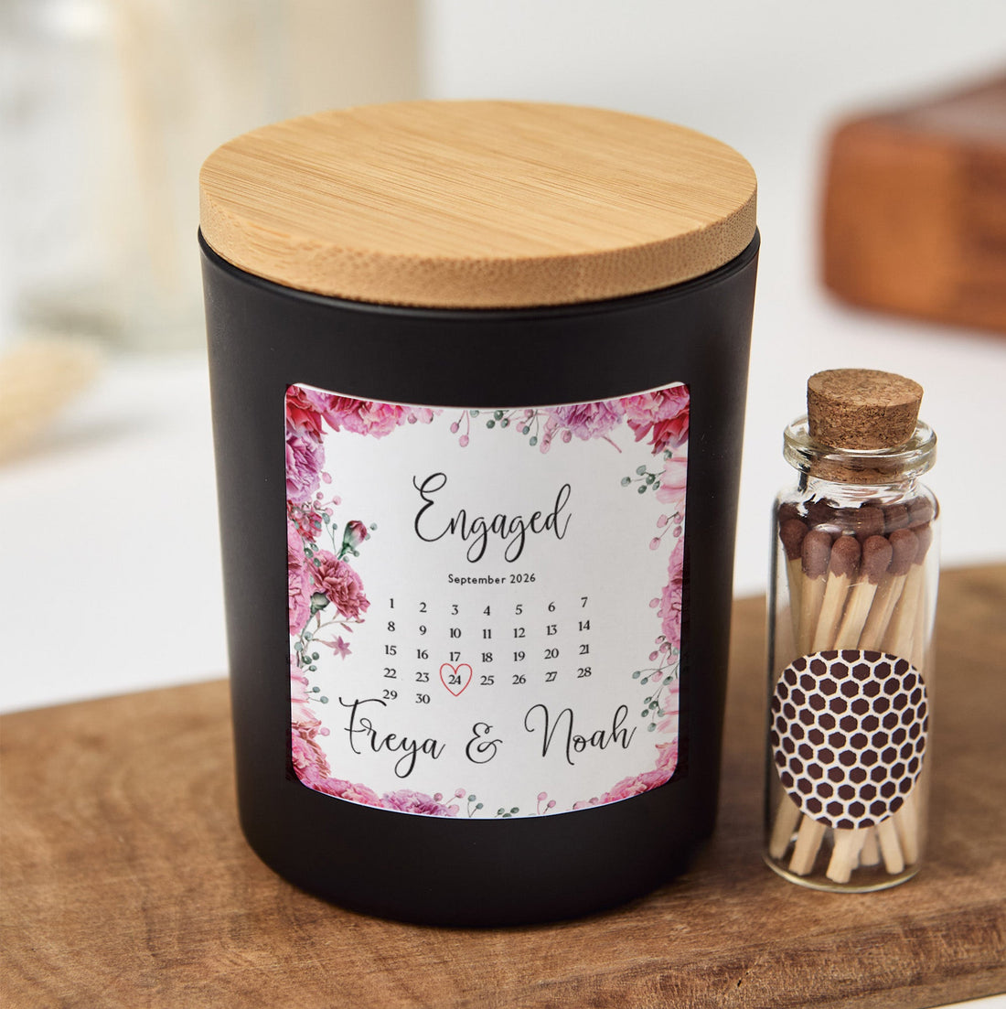 Personalized Engagement Candle | Custom Engagement Gift for Couple with Gift Box & Matches | Engagement Keepsake Candle