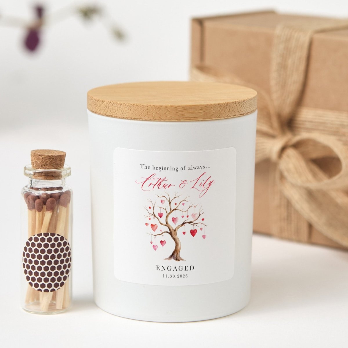 Personalized Engagement Candle Gift, Romantic Couple Keepsake for Fiancé Proposal Party or Wedding Countdown