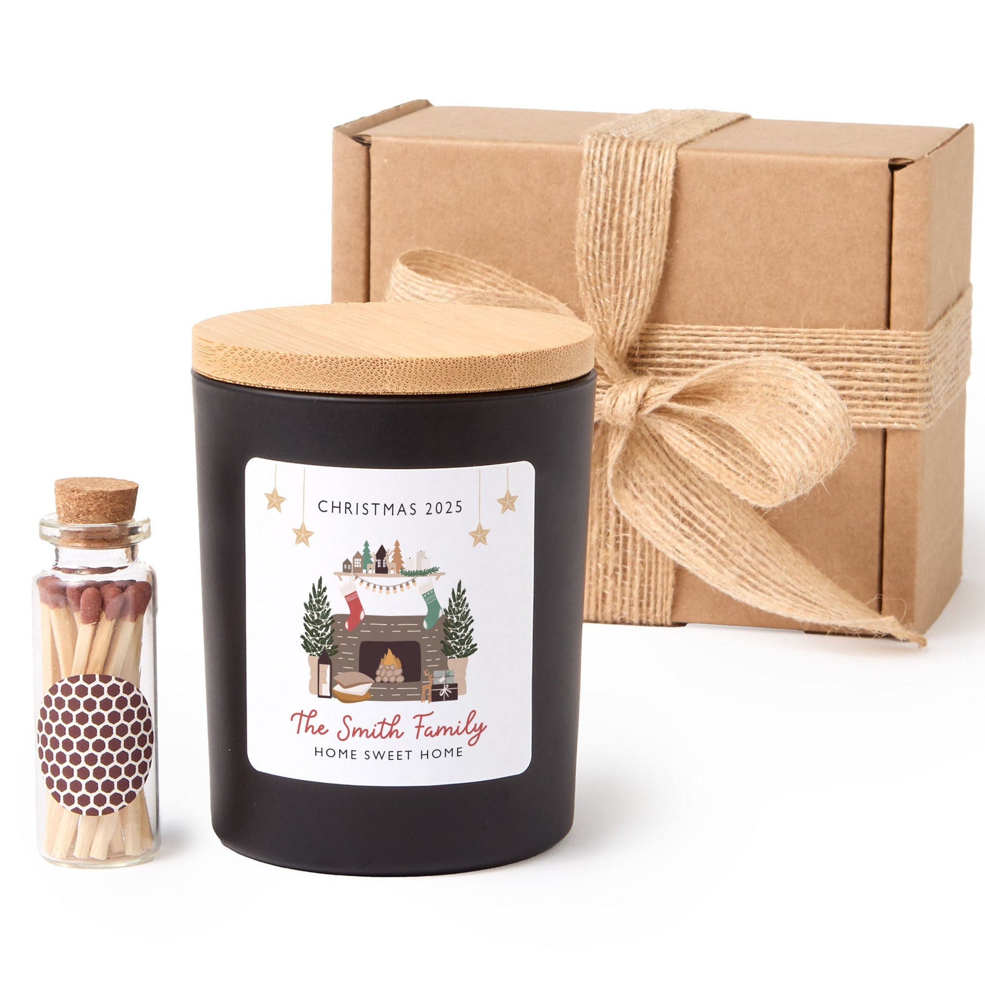 Personalized Family Christmas Candle | Custom Fireplace Candle Gift Box | Holiday Keepsake Gift for Families