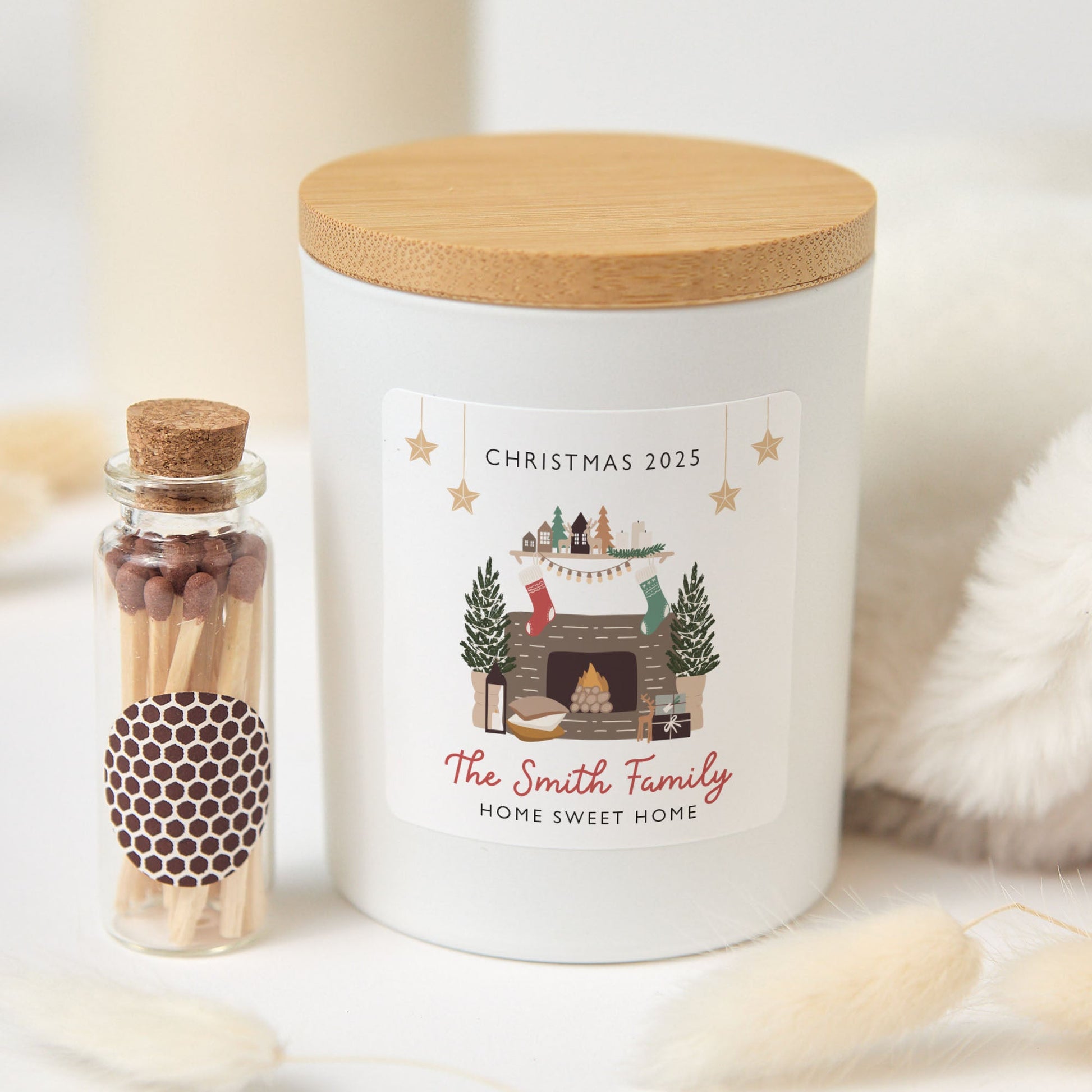 Personalized Family Christmas Candle | Custom Fireplace Candle Gift Box | Holiday Keepsake Gift for Families
