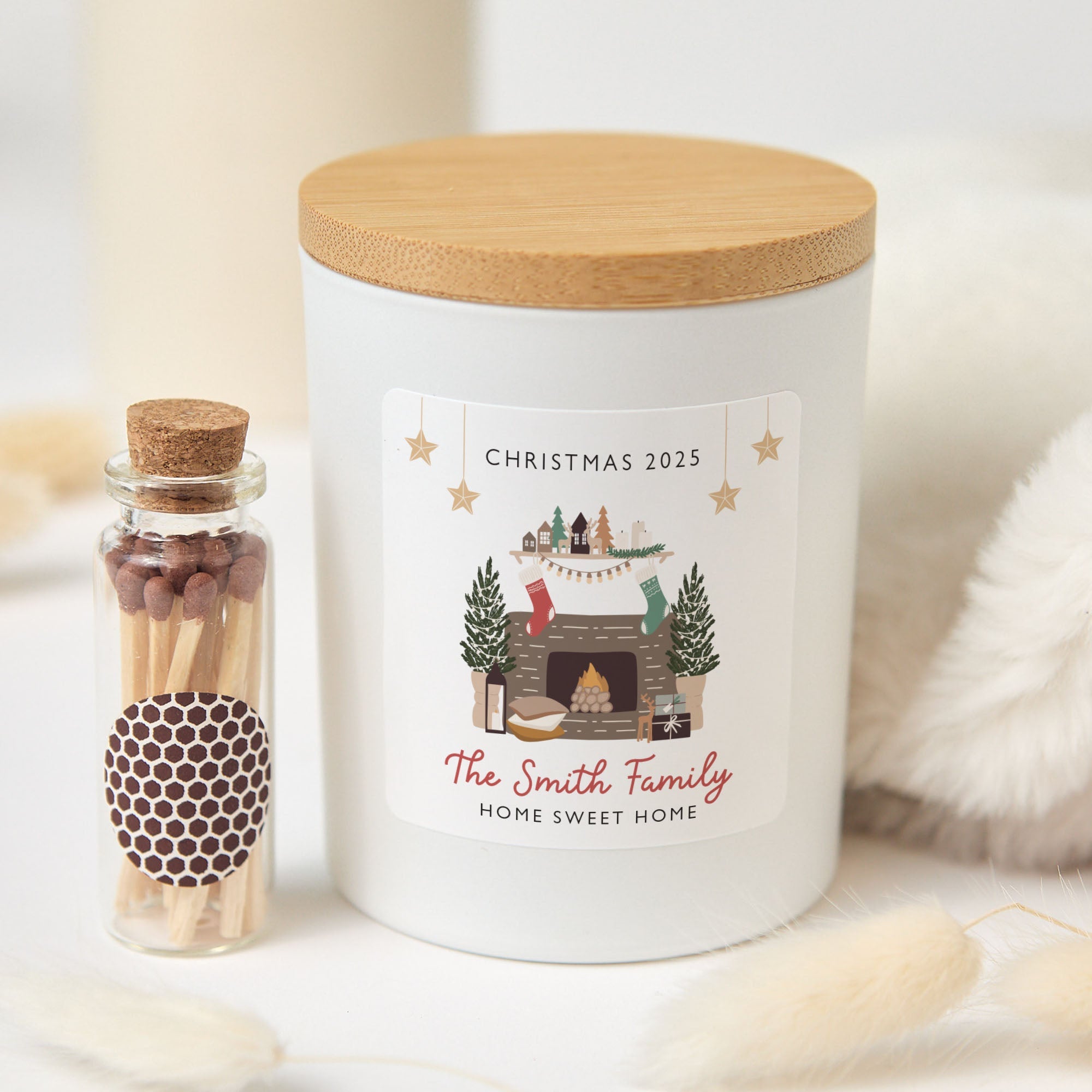 Personalized Family Christmas Candle | Custom Fireplace Candle Gift Box | Holiday Keepsake Gift for Families