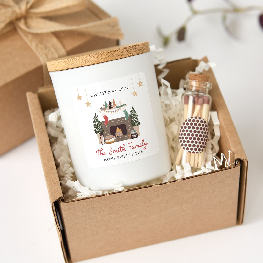 Personalized Family Christmas Candle | Custom Fireplace Candle Gift Box | Holiday Keepsake Gift for Families