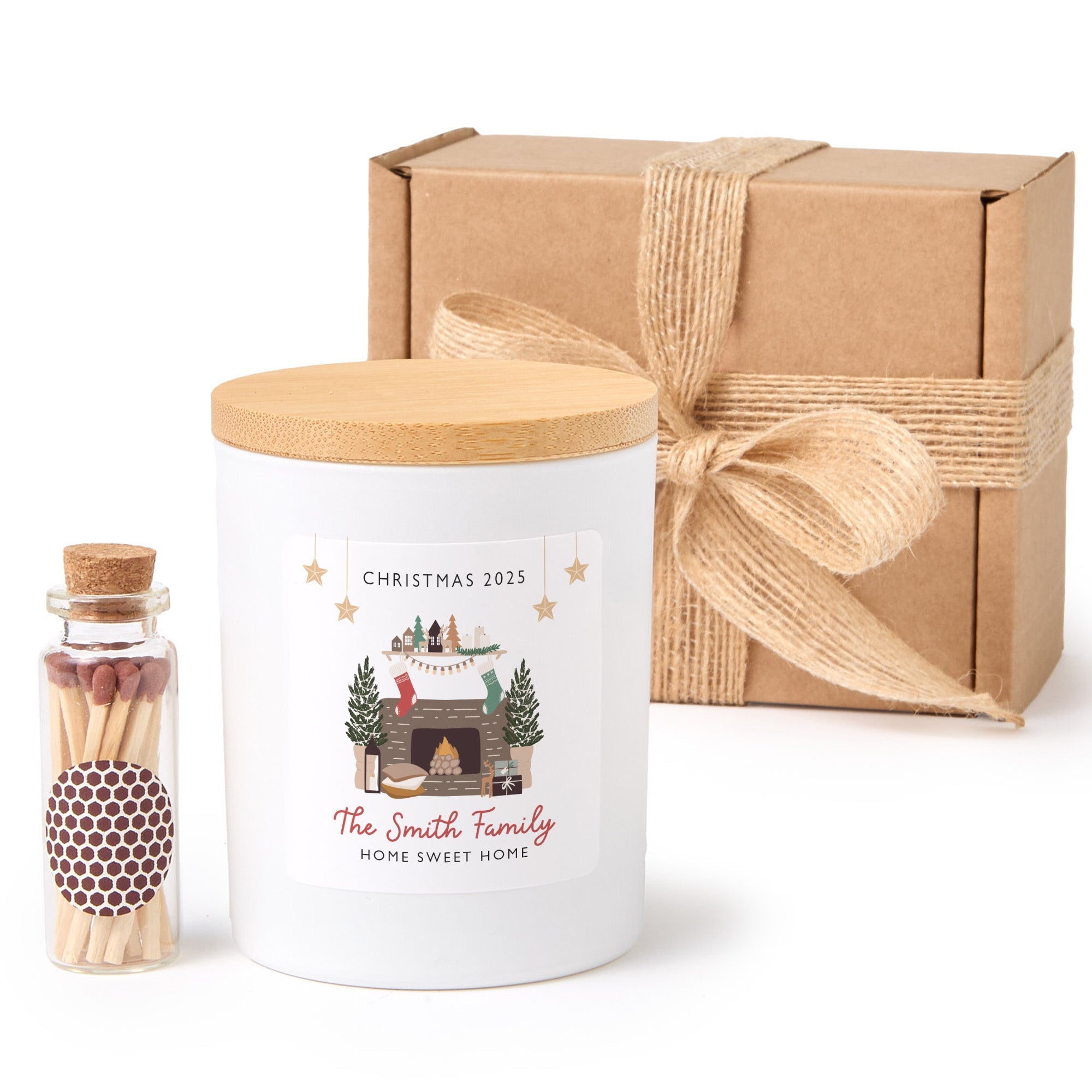 Personalized Family Christmas Candle | Custom Fireplace Candle Gift Box | Holiday Keepsake Gift for Families