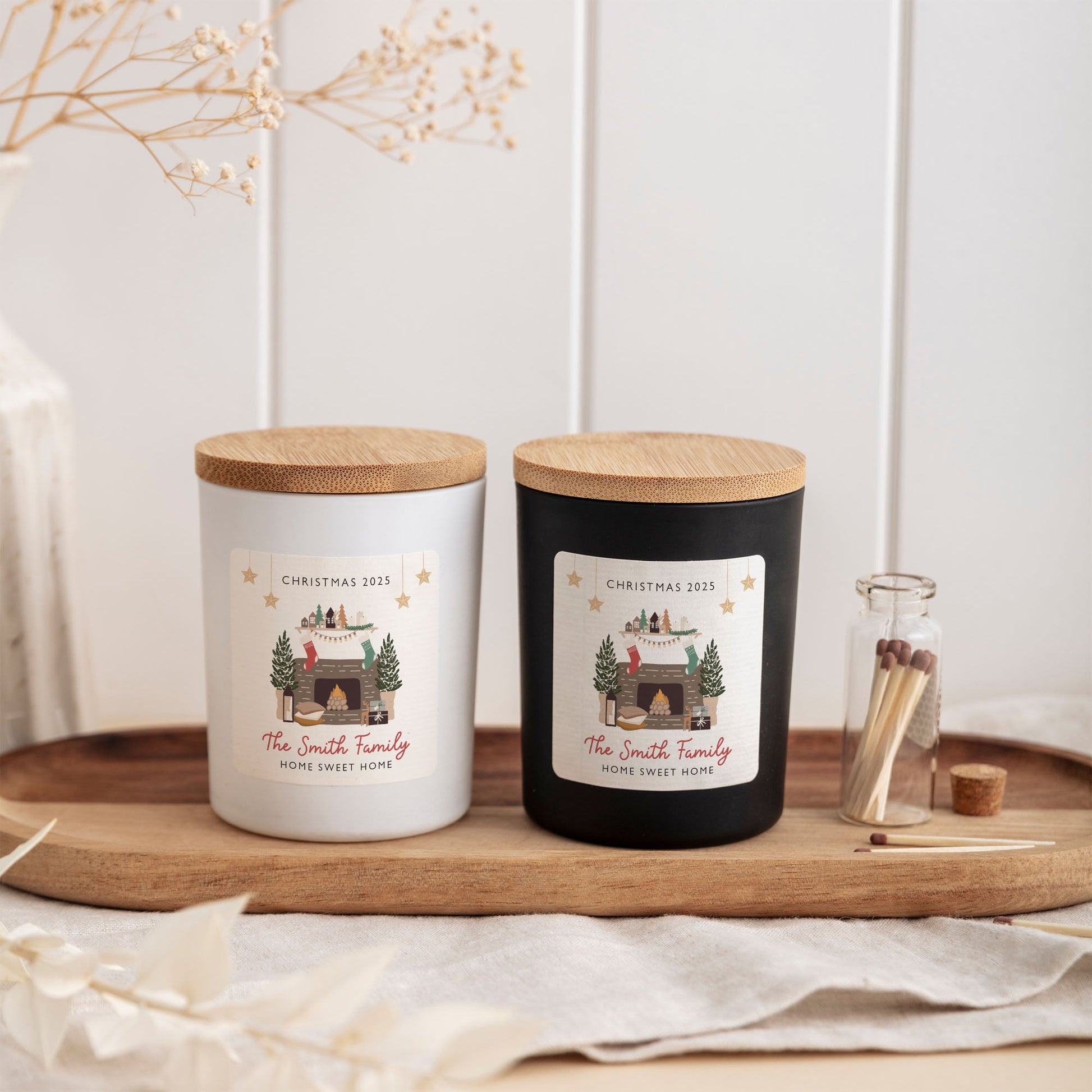 Personalized Family Christmas Candle | Custom Fireplace Candle Gift Box | Holiday Keepsake Gift for Families