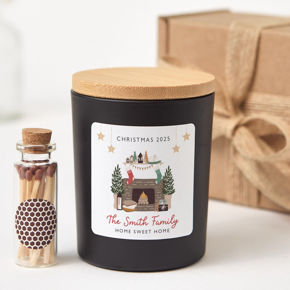 Personalized Family Christmas Candle | Custom Fireplace Candle Gift Box | Holiday Keepsake Gift for Families