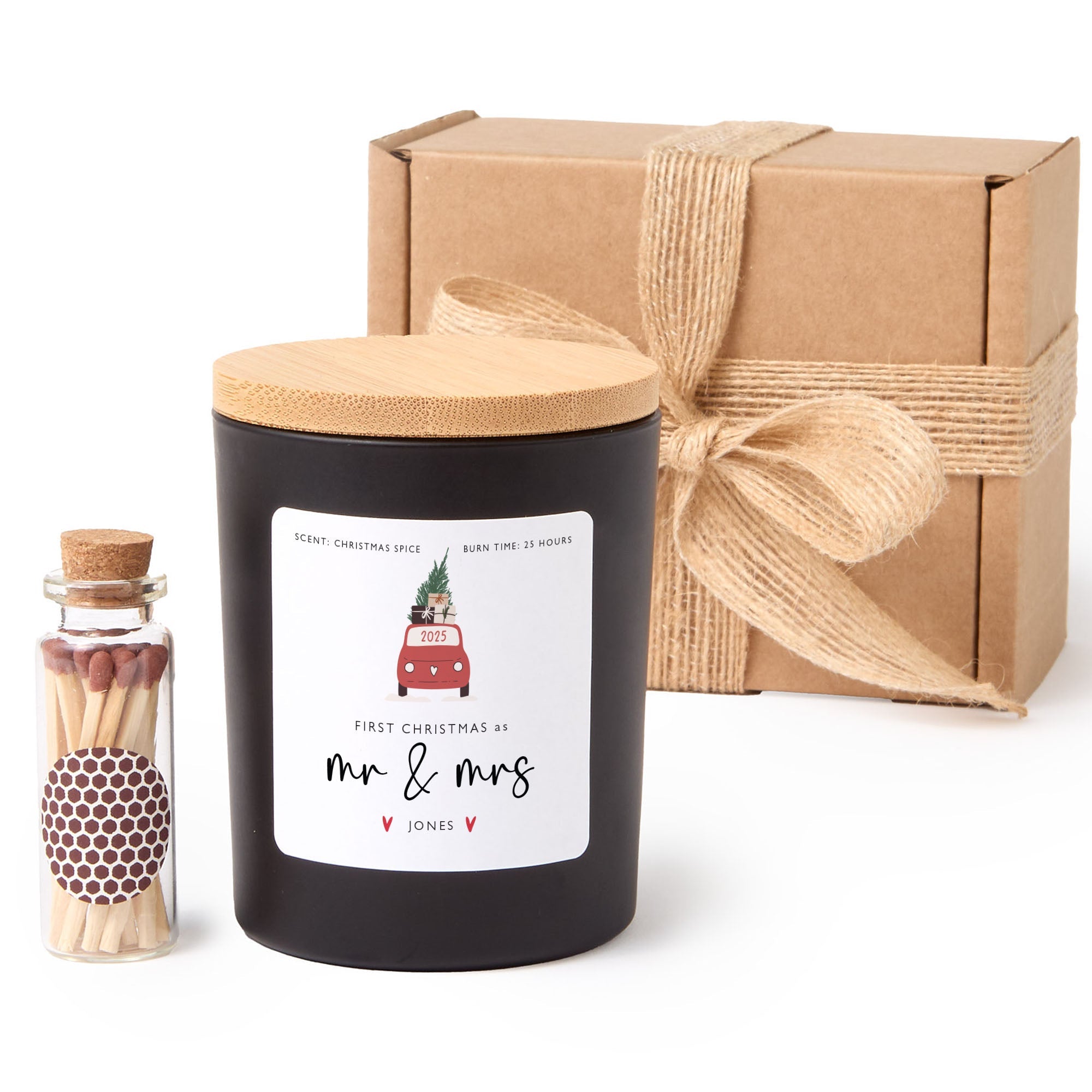 Personalized First Christmas as Mr & Mrs Candle | Newlywed Christmas Candle Gift Set | Festive Holiday Gift with Matches
