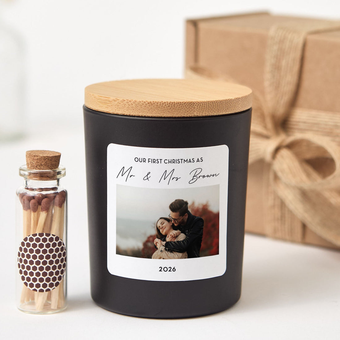 Personalized First Christmas as Mr & Mrs Candle with Photo | Custom Newlywed Gift, Couple Keepsake, Wedding Picture Candle