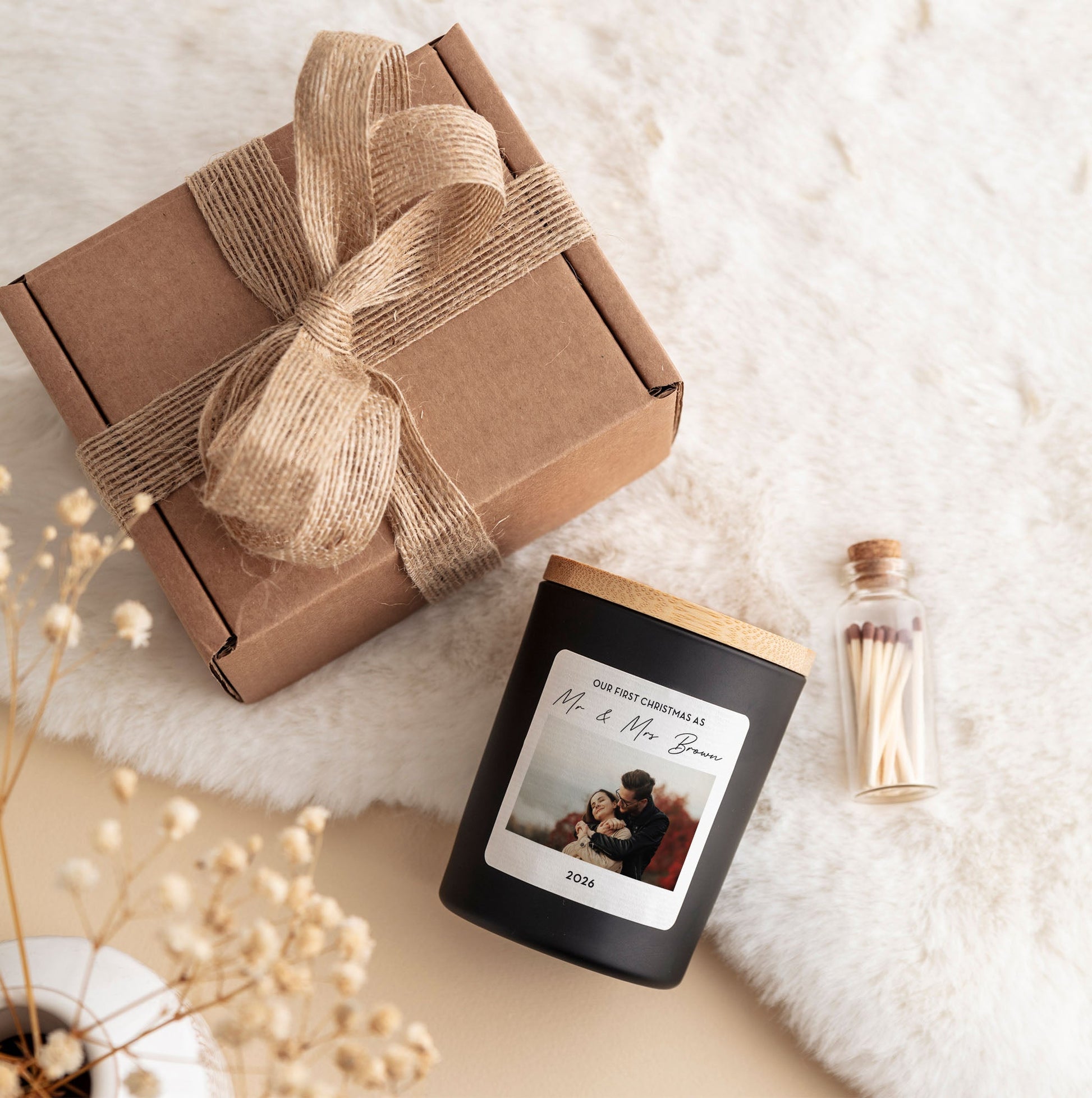 Personalized First Christmas as Mr & Mrs Candle with Photo | Custom Newlywed Gift, Couple Keepsake, Wedding Picture Candle