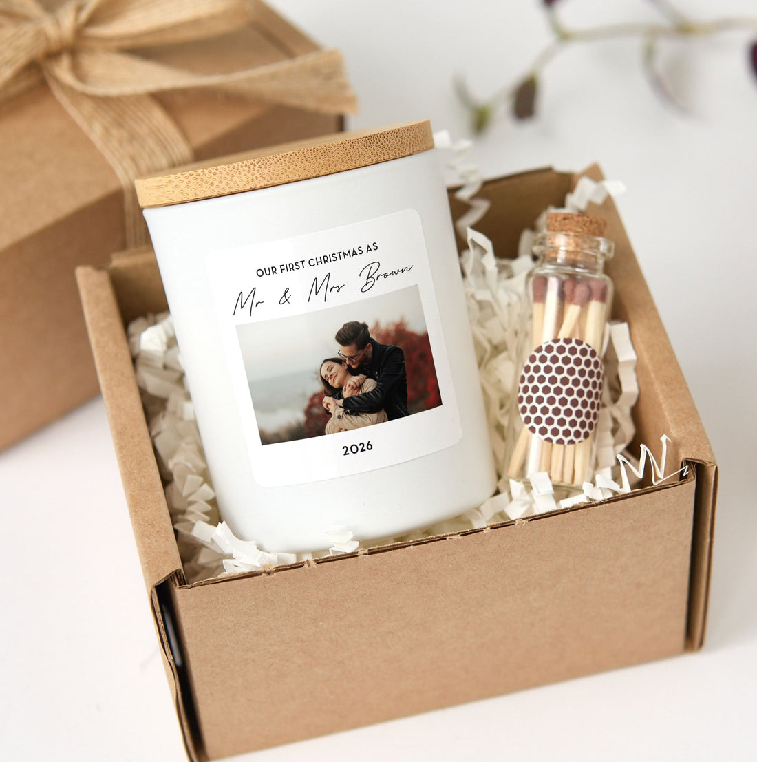 Personalized First Christmas as Mr & Mrs Candle with Photo | Custom Newlywed Gift, Couple Keepsake, Wedding Picture Candle