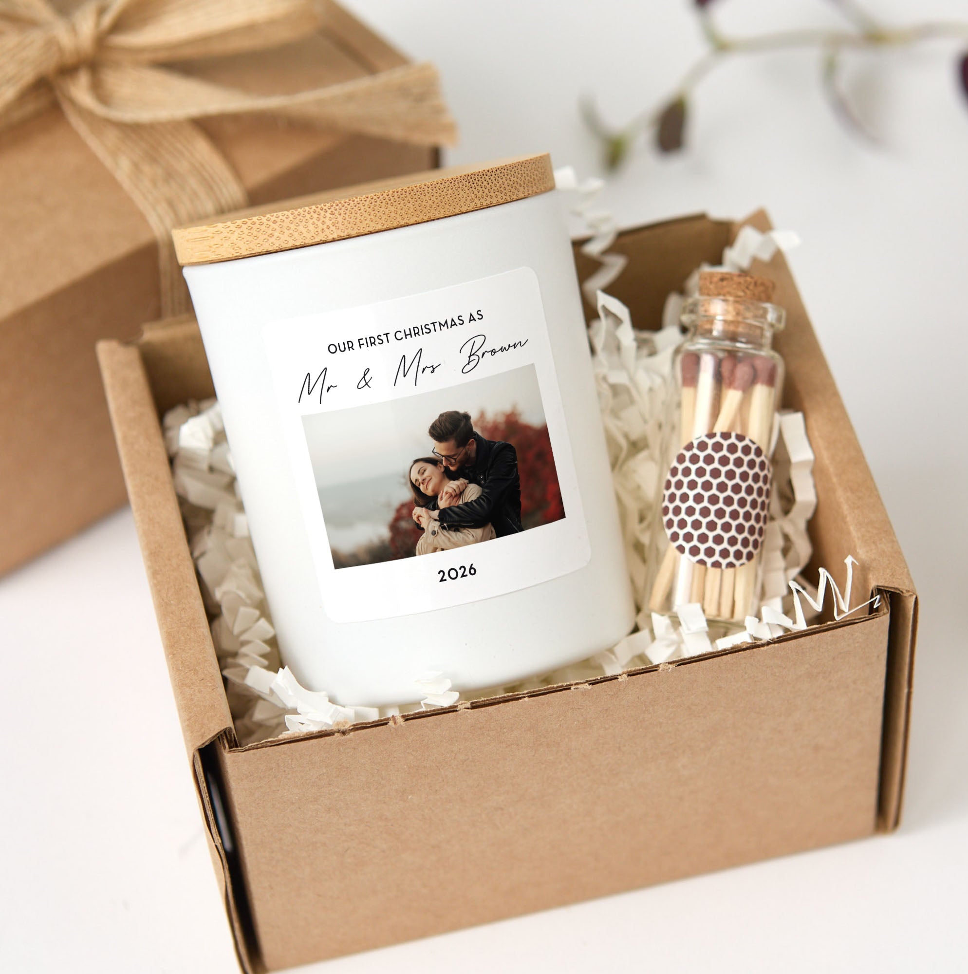 Personalized First Christmas as Mr & Mrs Candle with Photo | Custom Newlywed Gift, Couple Keepsake, Wedding Picture Candle