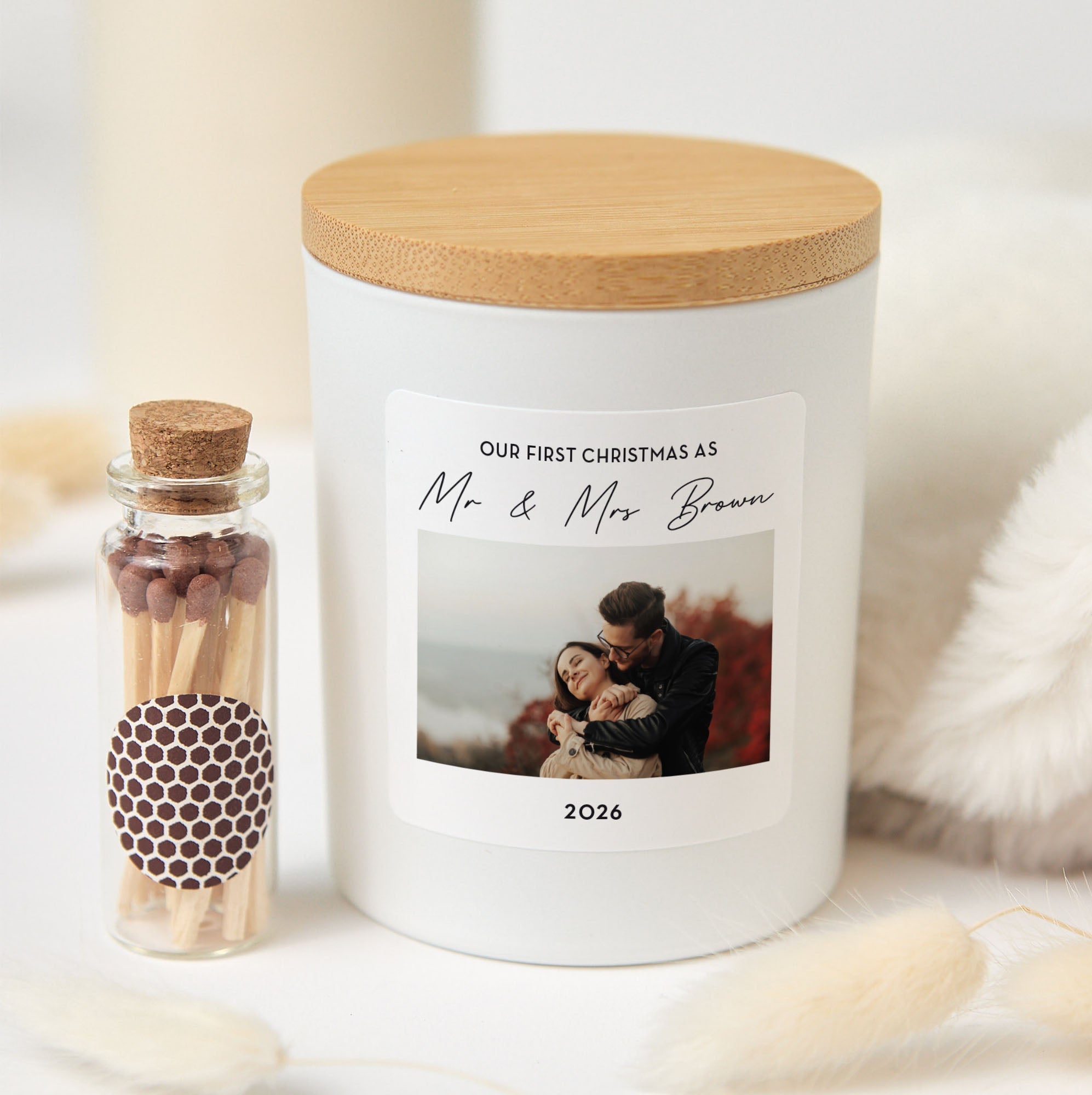 Personalized First Christmas as Mr & Mrs Candle with Photo | Custom Newlywed Gift, Couple Keepsake, Wedding Picture Candle