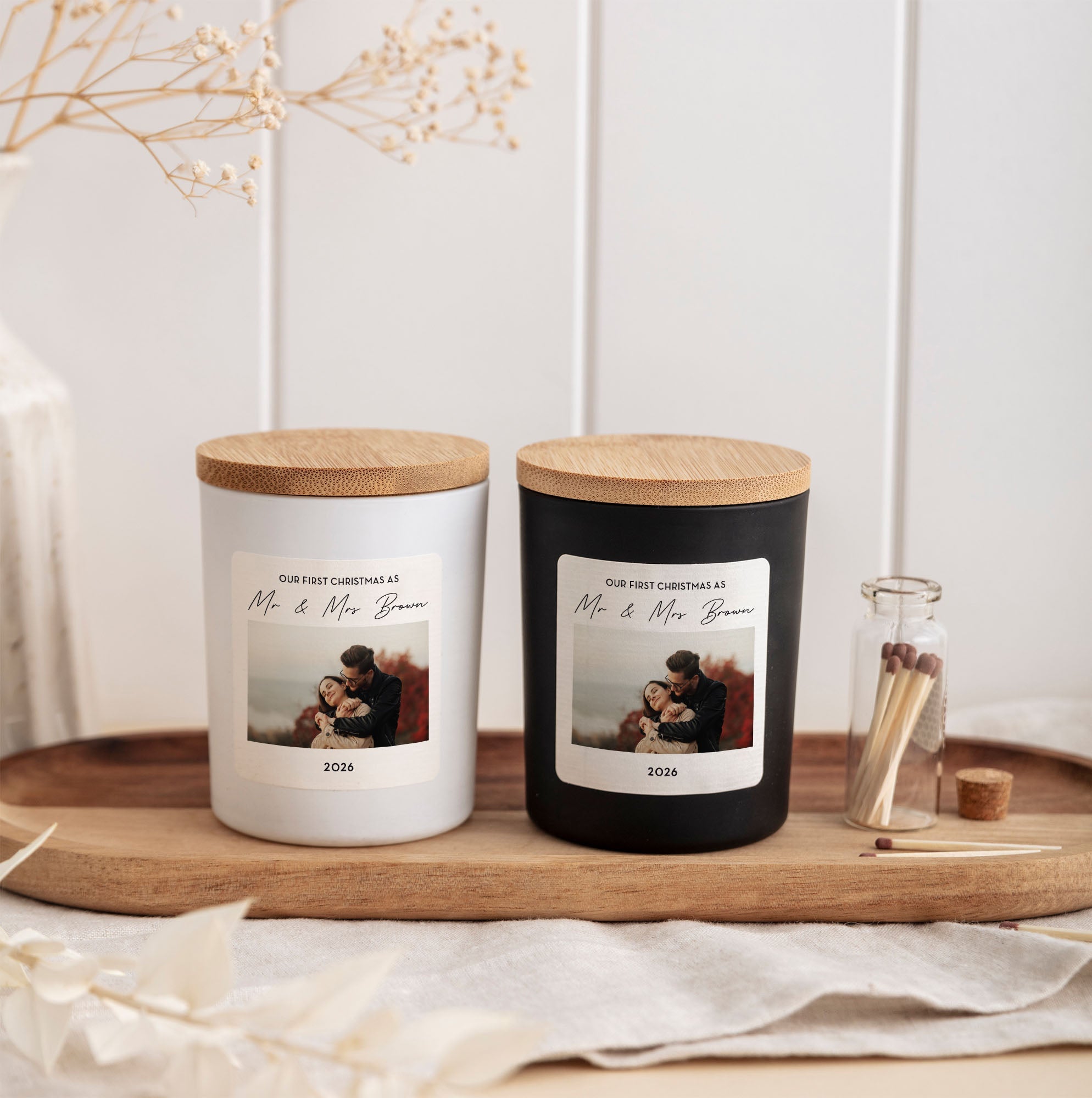 Personalized First Christmas as Mr & Mrs Candle with Photo | Custom Newlywed Gift, Couple Keepsake, Wedding Picture Candle