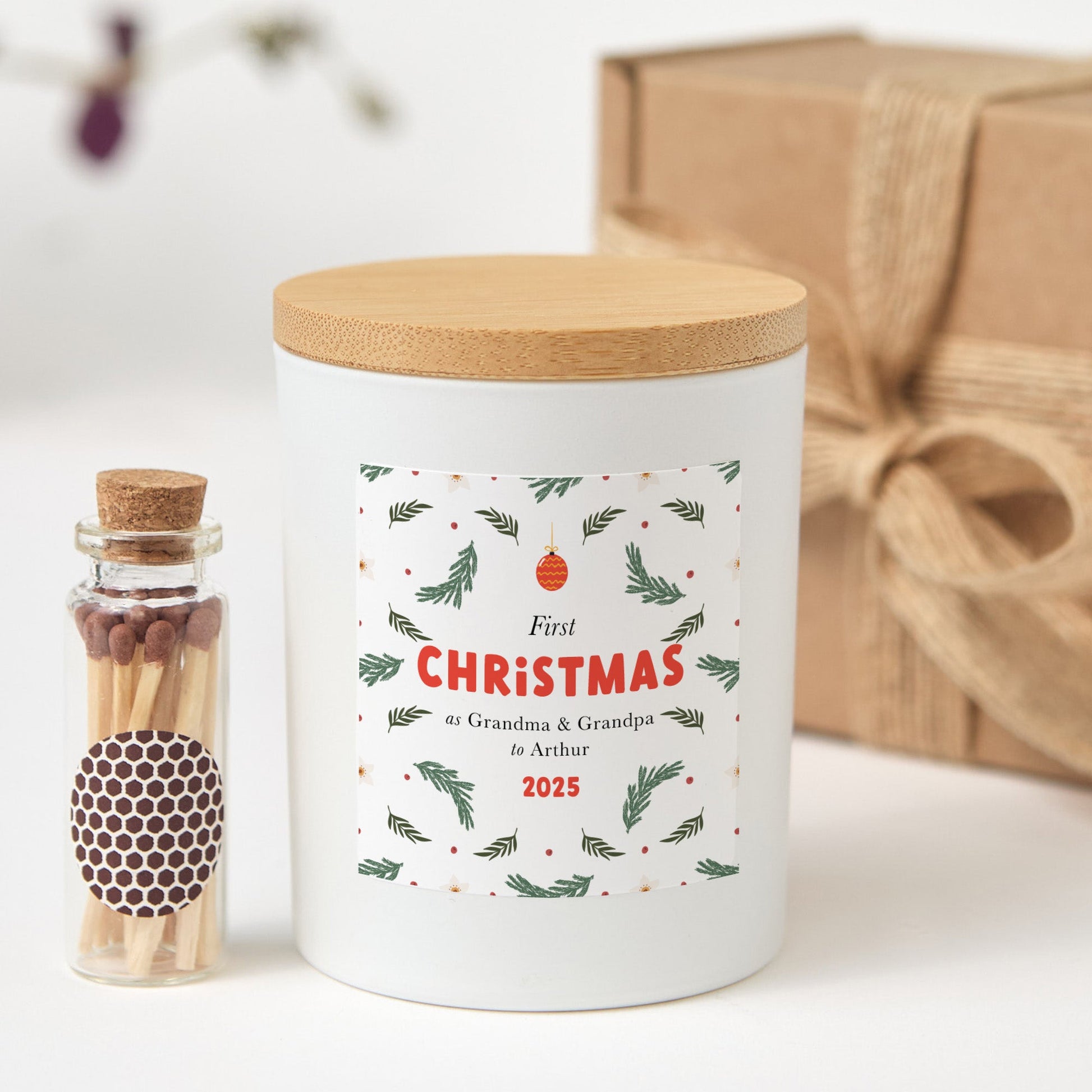 Personalized First Christmas Candle for Grandparents | Grandma & Grandad Keepsake Candle Gift Box