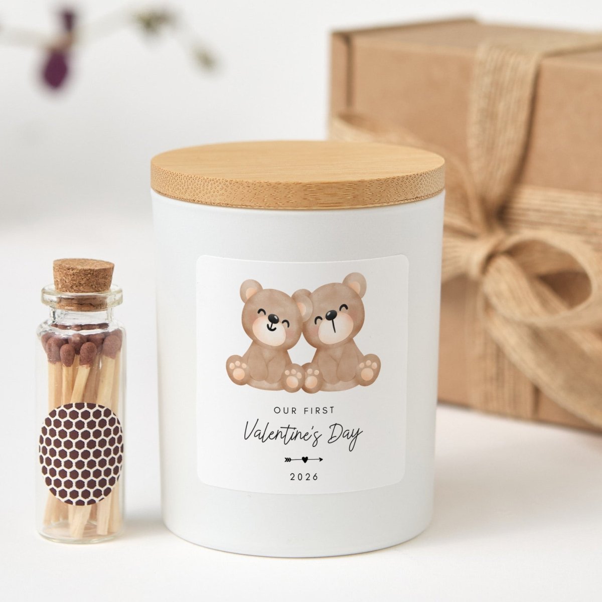 Personalized First Valentine’s Day Couple Gift, Scented Candle Cute Bear Design Keepsake