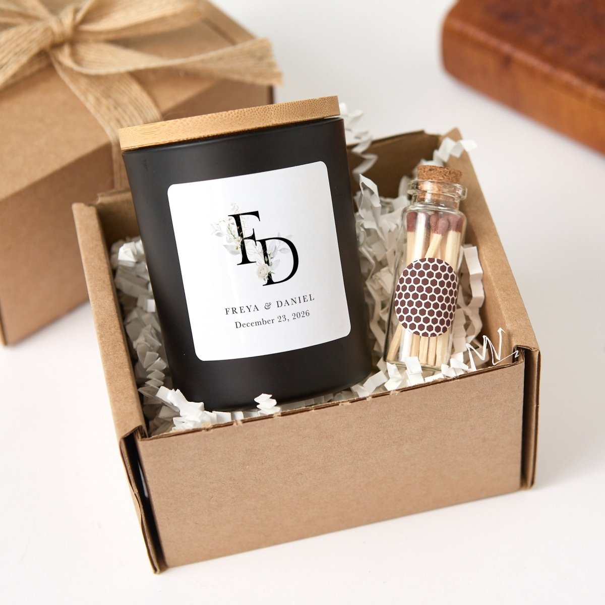 Personalized Floral Initial Wedding Candle, Custom Monogram Names And Date Gift, Elegant Favor With Box