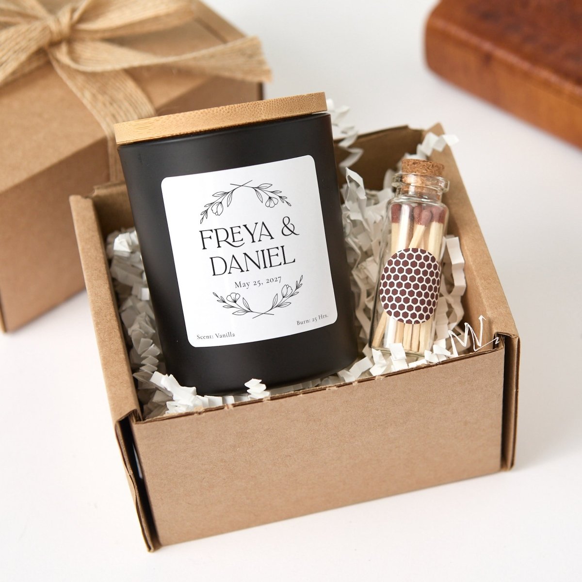 Personalized Floral Wedding Candle, Custom Couple Names And Date Favor, Elegant Bridal Gift With Box