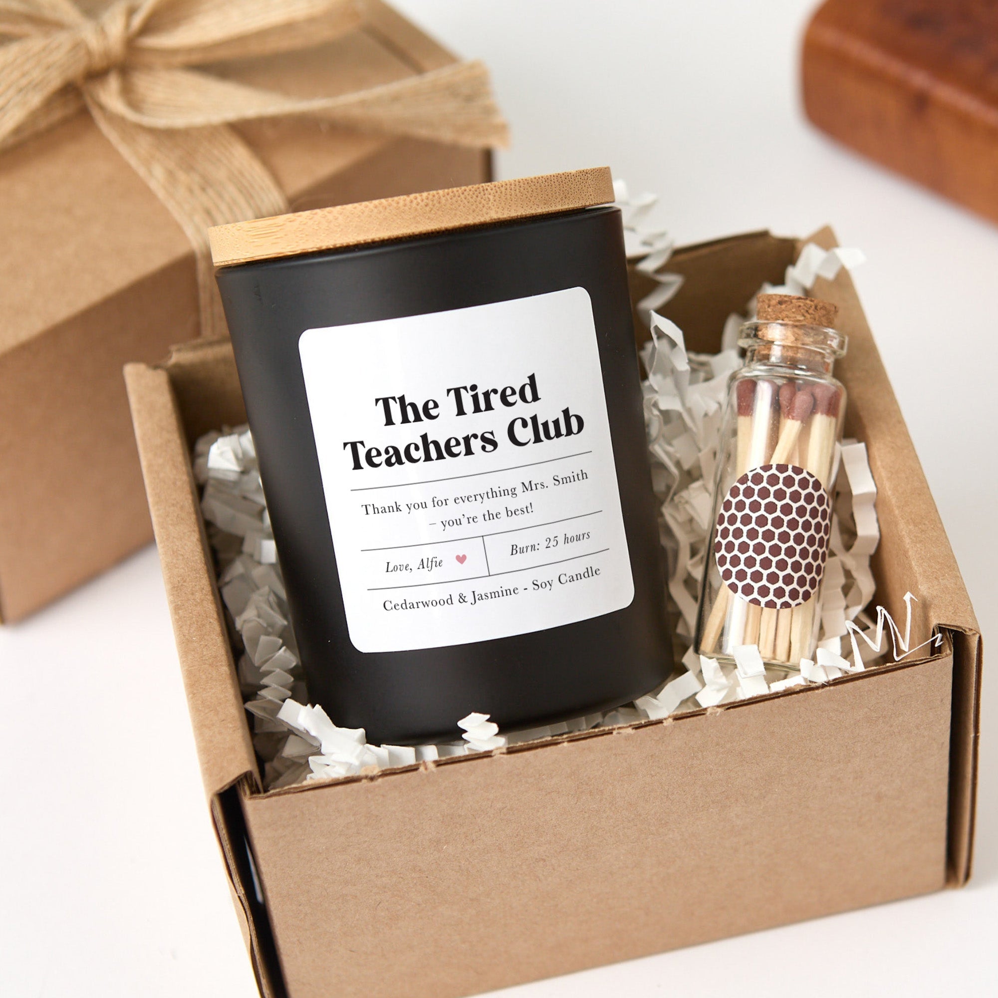 Personalized Funny Teacher Candle, Tired Teachers Club Gift, Humorous End of Year Present with Gift Box