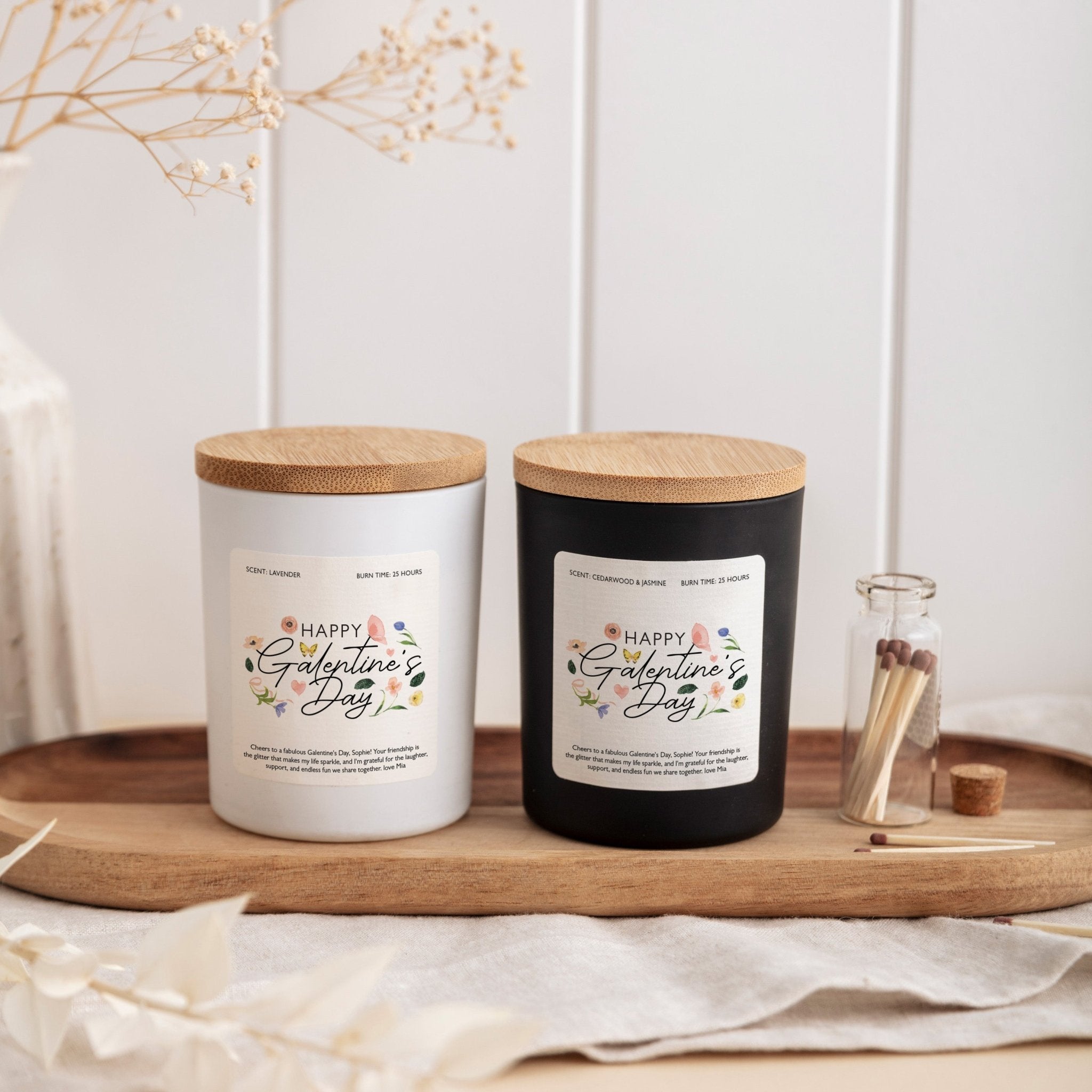 Personalized Galentine’s Candle Gift Set with Matches, Custom Message