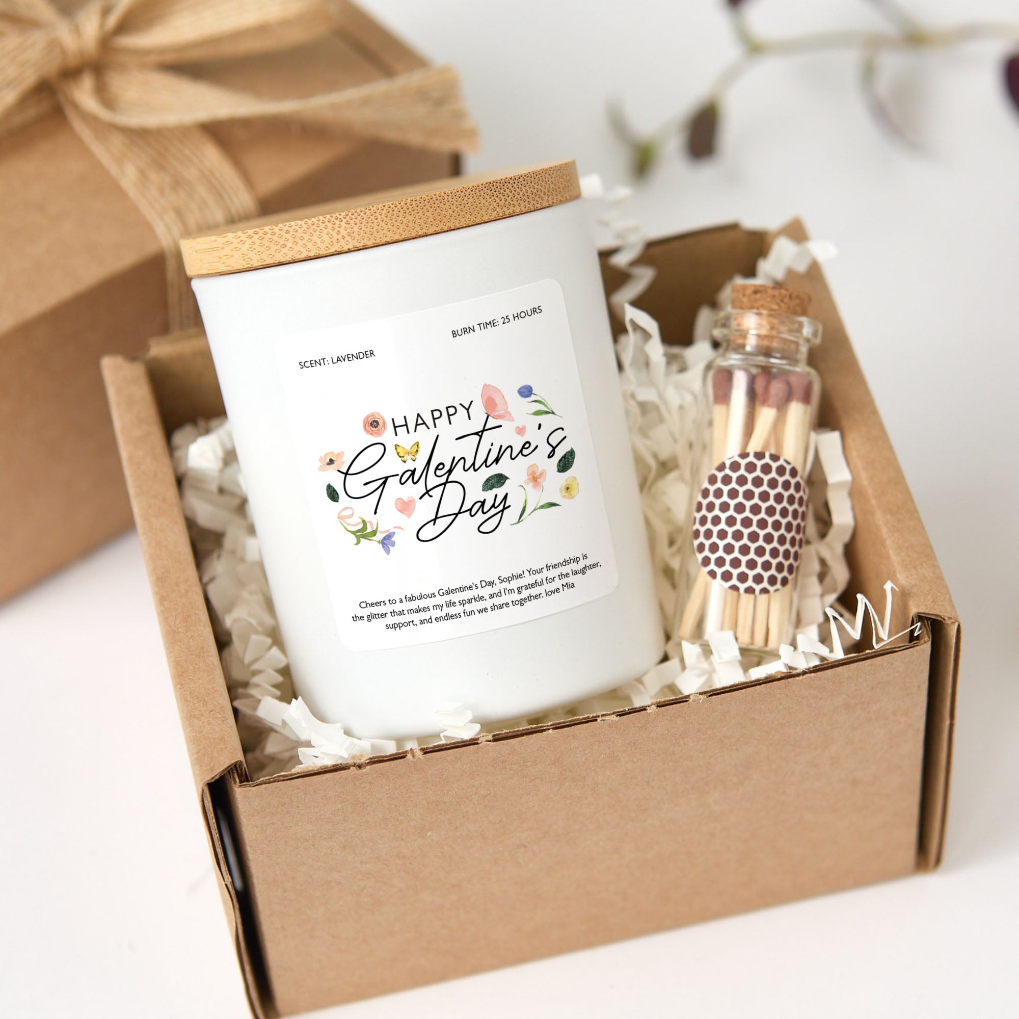 Personalized Galentine’s Candle Gift Set with Matches, Custom Message