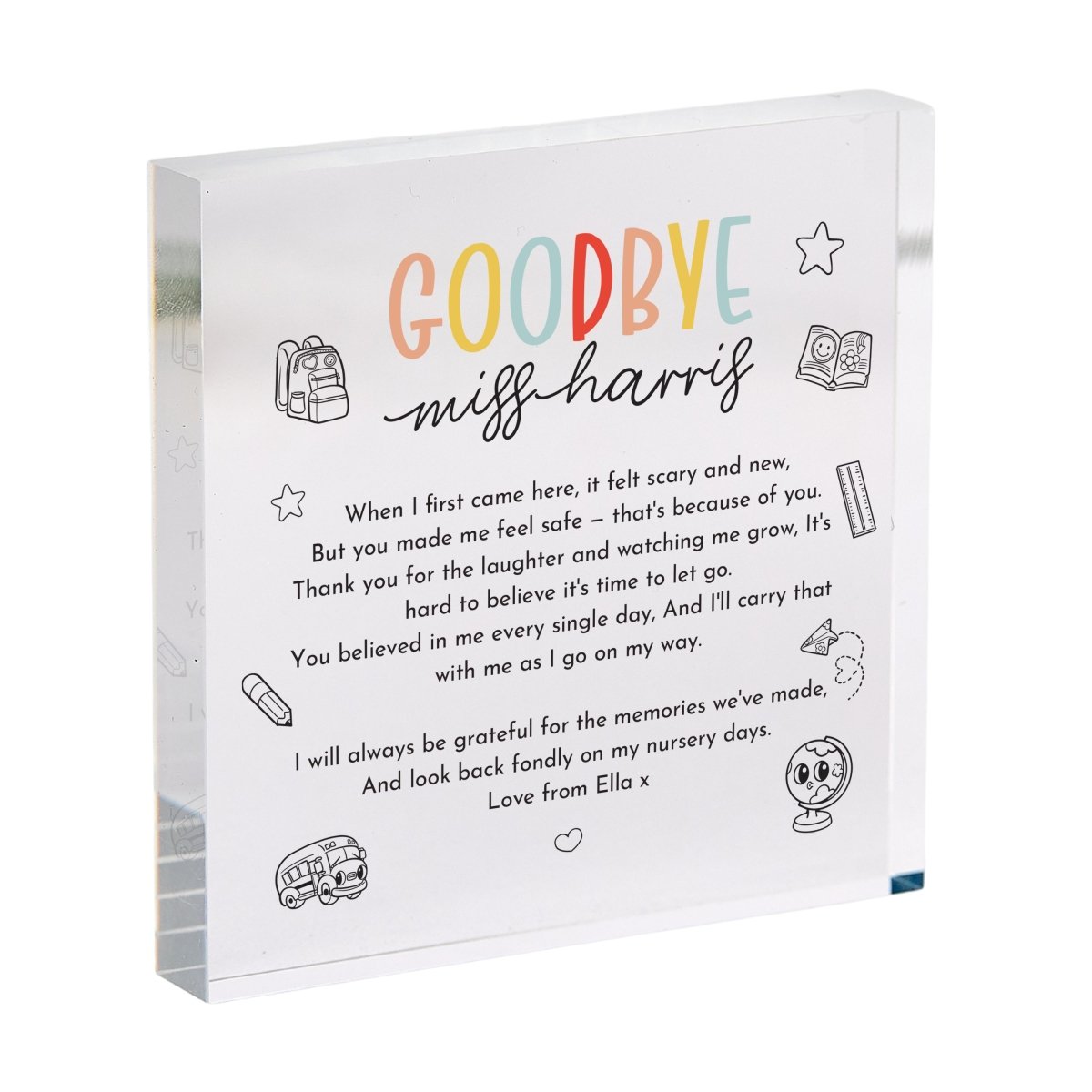 Personalized Goodbye Teacher Acrylic Plaque Gift, Farewell Poem Keepsake for Nursery Educator, Custom End of Year Present