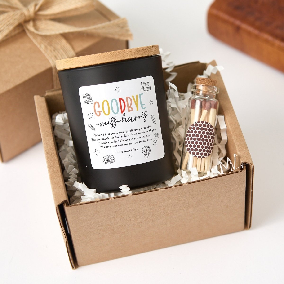 Personalized Goodbye Teacher Candle Gift, End of School Year Farewell Present from Student, Keepsake with Matches