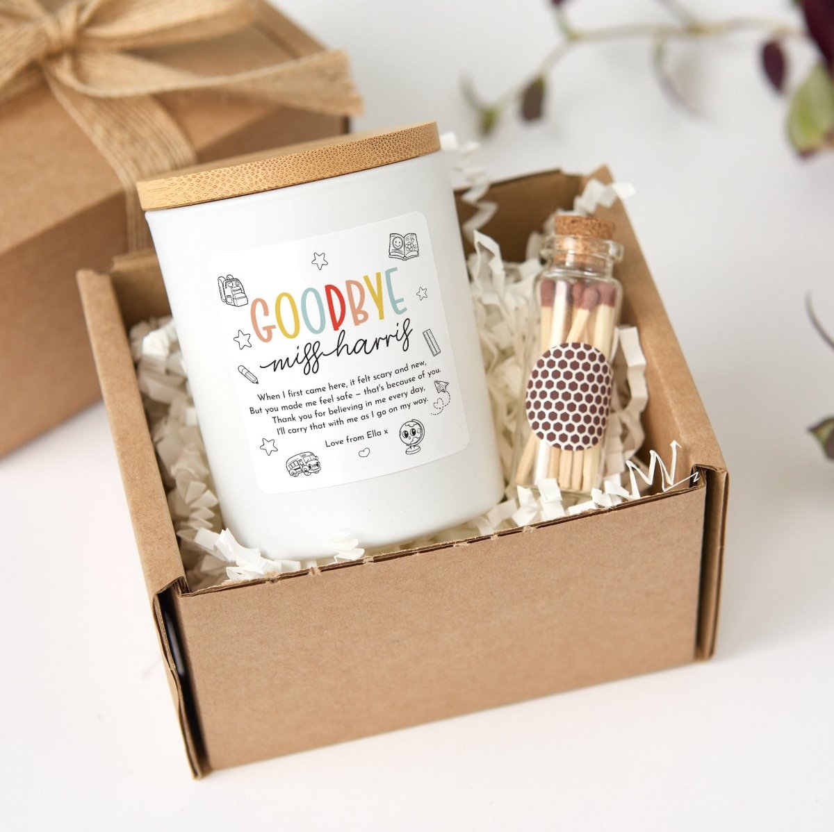 Personalized Goodbye Teacher Candle Gift, End of School Year Farewell Present from Student, Keepsake with Matches