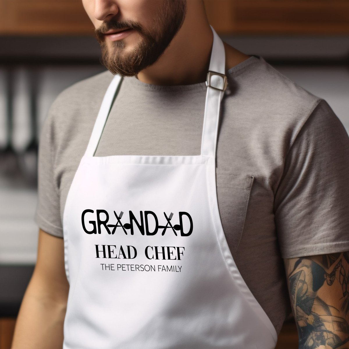 Personalized Grandad Head Chef Apron, Gift for Dad, Custom BBQ Cooking Apron, Father’s Day Present for Grandpa