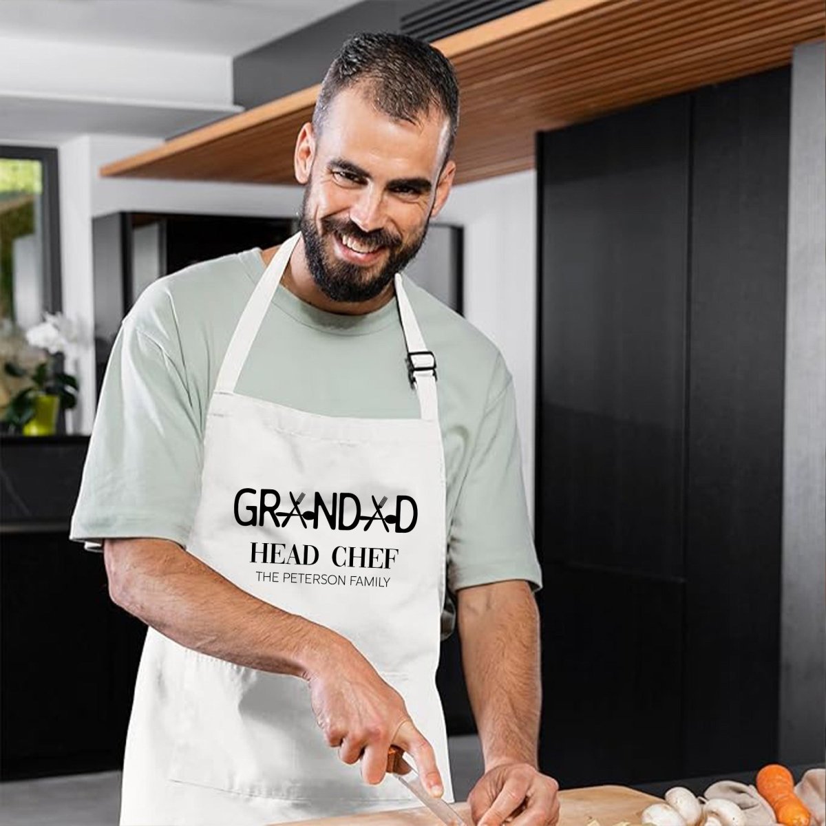Personalized Grandad Head Chef Apron, Gift for Dad, Custom BBQ Cooking Apron, Father’s Day Present for Grandpa