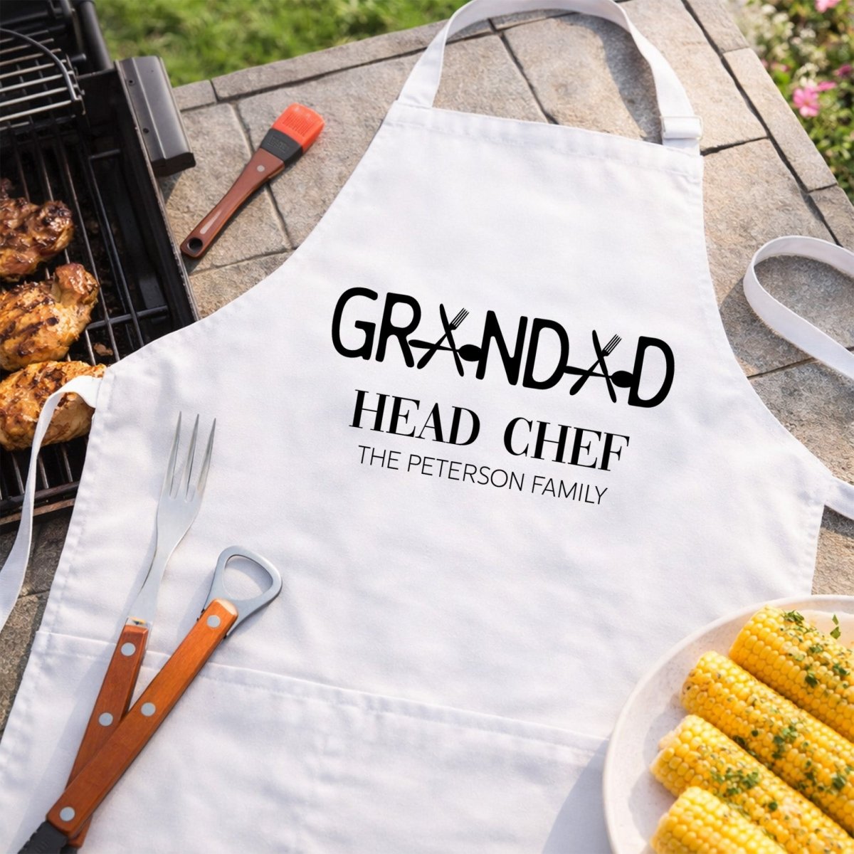 Personalized Grandad Head Chef Apron, Gift for Dad, Custom BBQ Cooking Apron, Father’s Day Present for Grandpa