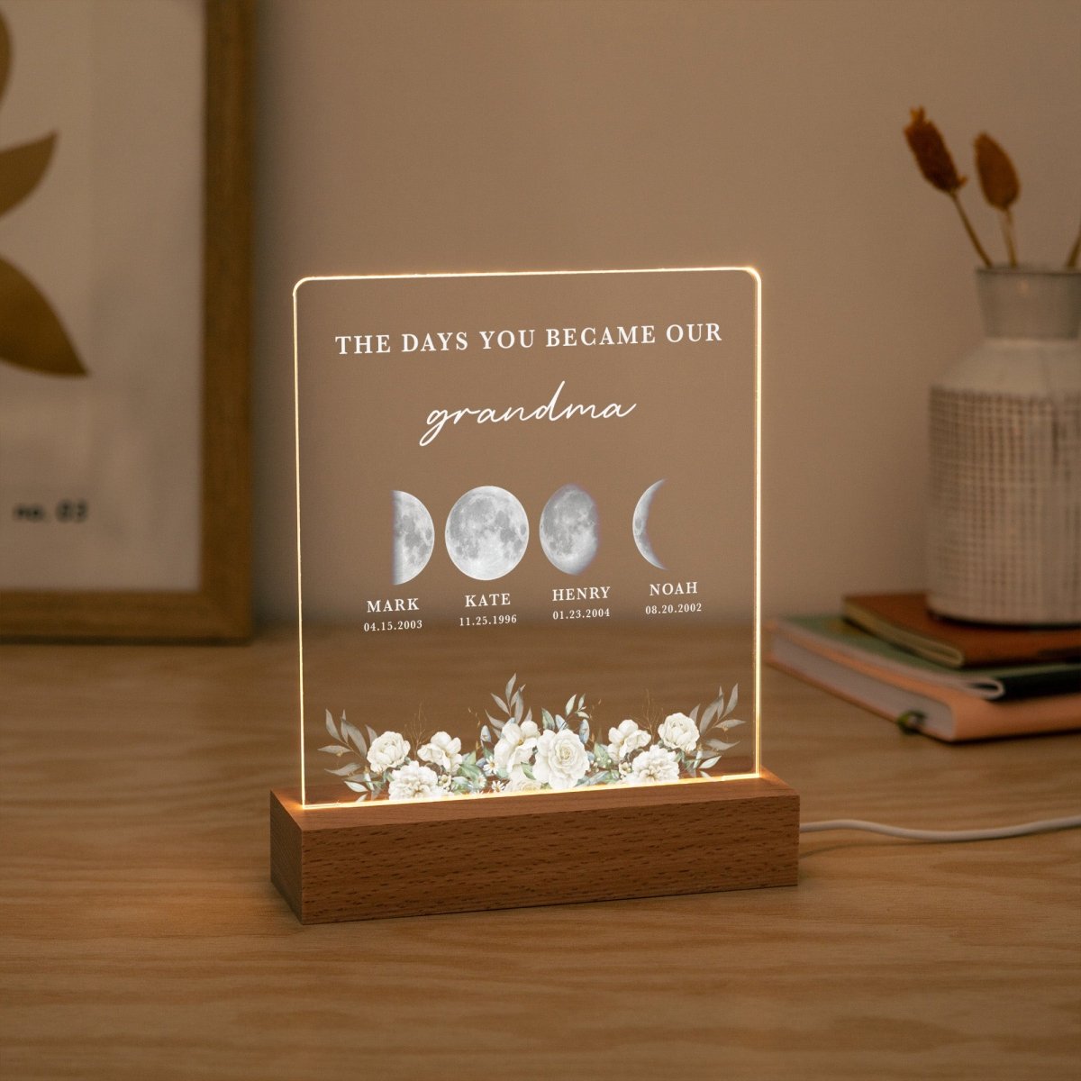 Personalized Grandad Night Light, Father’s Day Gift from Grandkids, Custom Moon Phase Lamp with Family Names