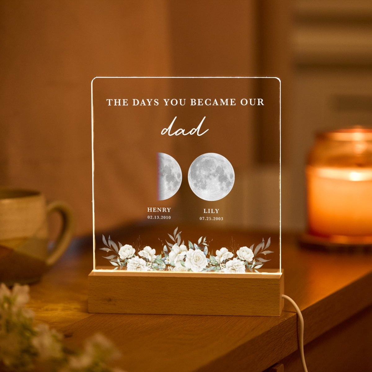 Personalized Grandad Night Light, Father’s Day Gift from Grandkids, Custom Moon Phase Lamp with Family Names